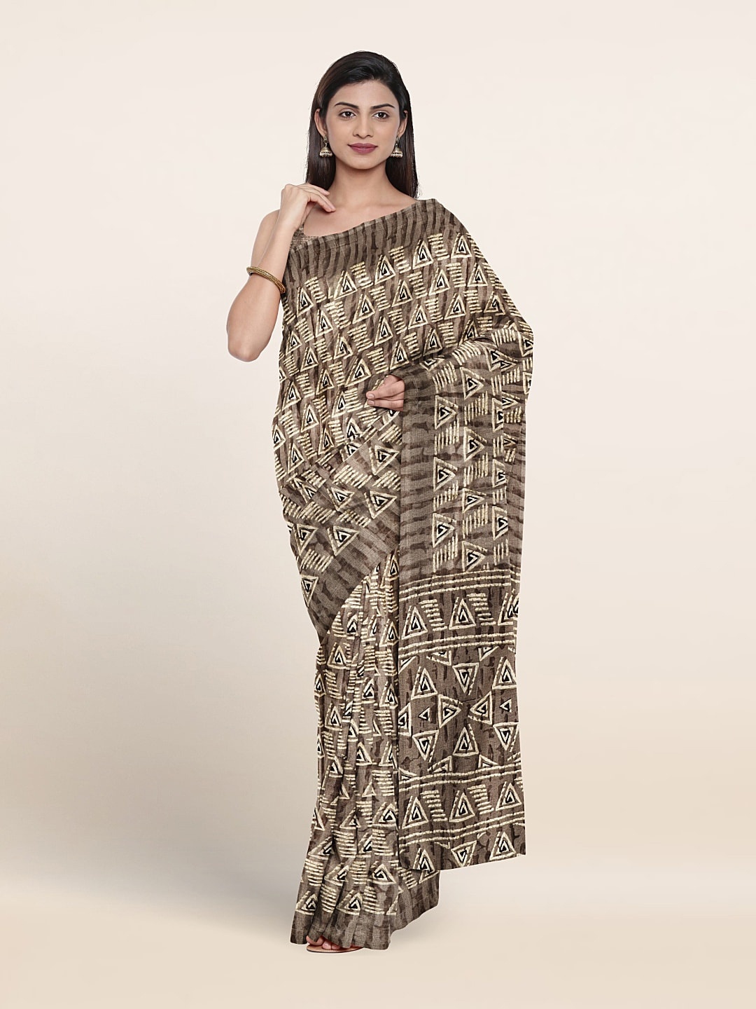 Pothys Geometric Printed Saree, Grey