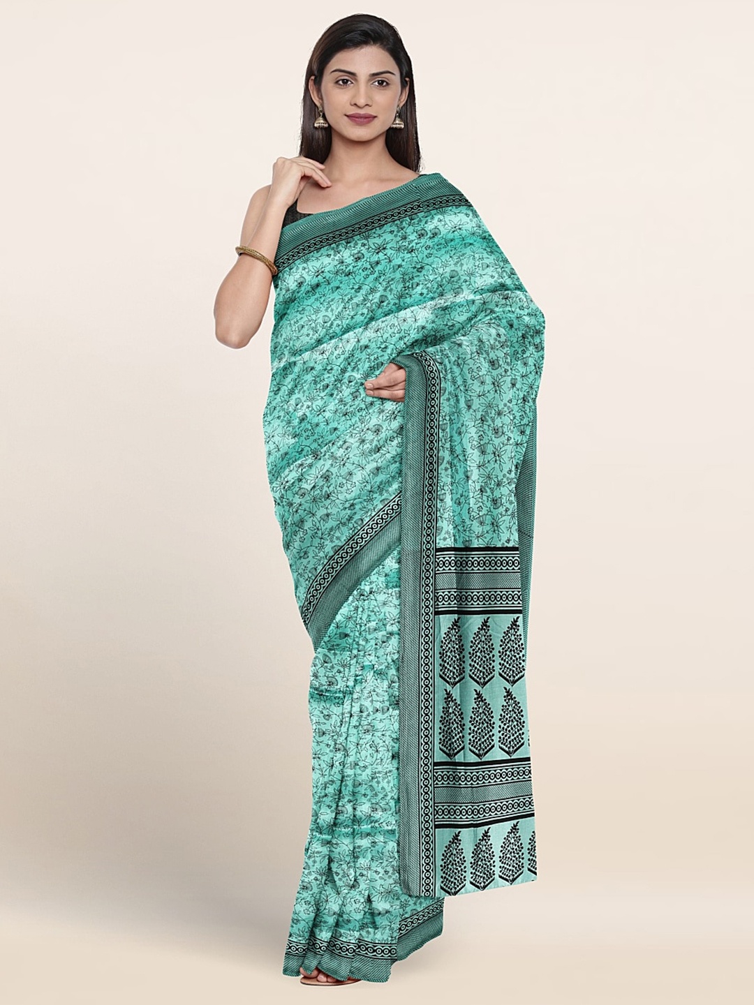 Pothys Floral Printed Saree, Green
