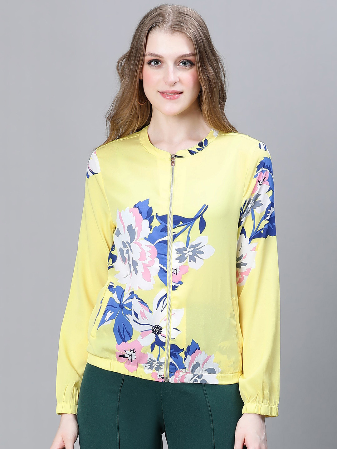 Oxolloxo Floral Printed Lightweight Casual Tailored Jacket With Embroidered Detail, Yellow 
Oxolloxo Floral Printed Lightweight Casual Tailored Jacket With Embroidered Detail, Yellow