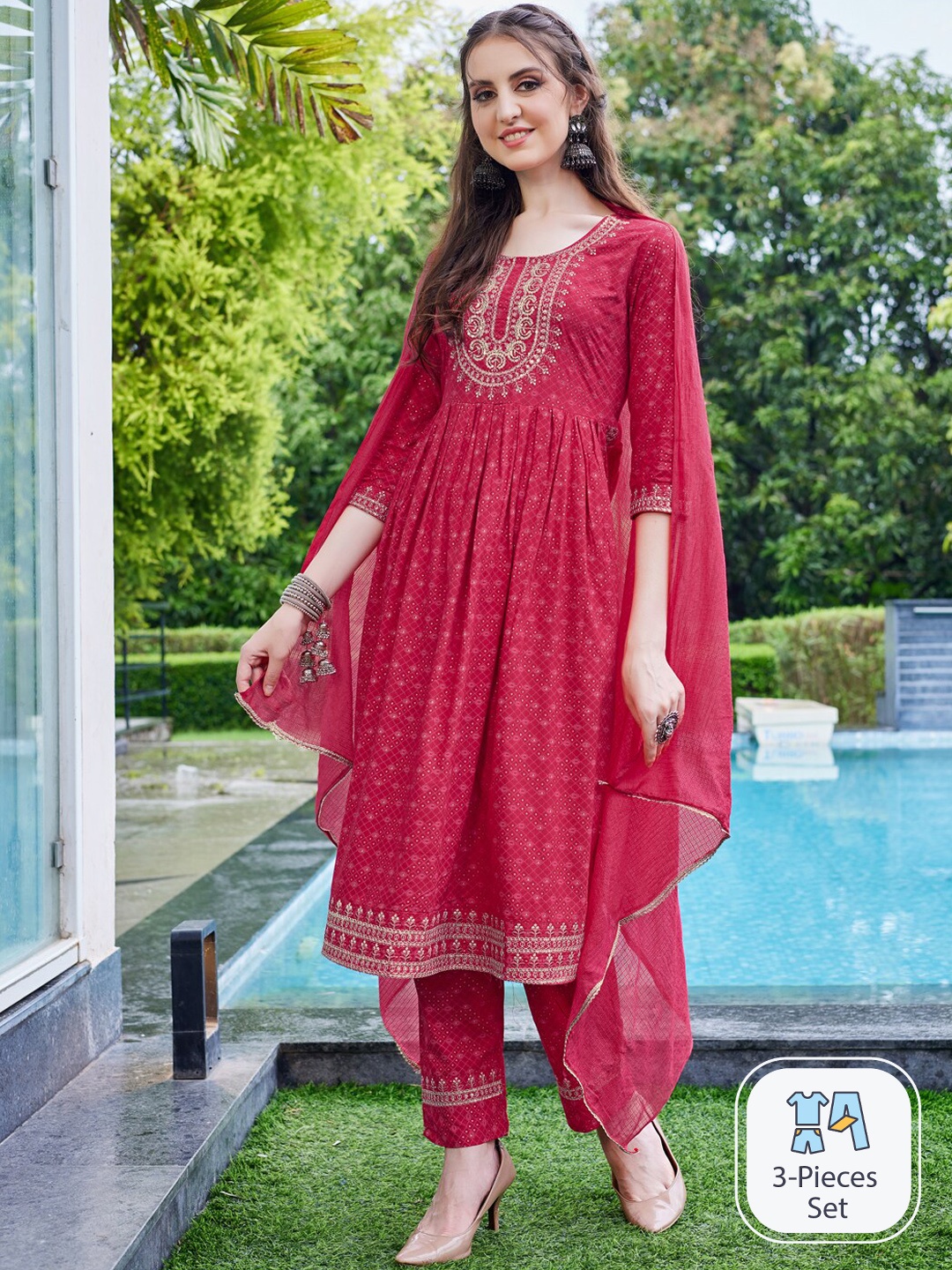 Berrylicious Geometric Printed Thread Work A-Line Kurta & Trouser With Dupatta, Pink
Berrylicious Geometric Printed Thread Work A-Line Kurta & Trouser With Dupatta, Pink