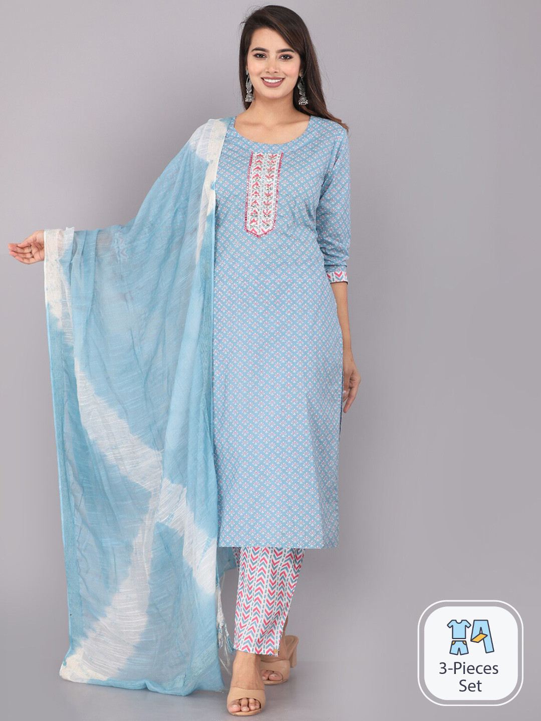 JC4U Ethnic Motifs Printed Regular Mirror Work Pure Cotton Kurta with Trousers & Dupatta, Blue
JC4U Ethnic Motifs Printed Regular Mirror Work Pure Cotton Kurta with Trousers & Dupatta, Blue