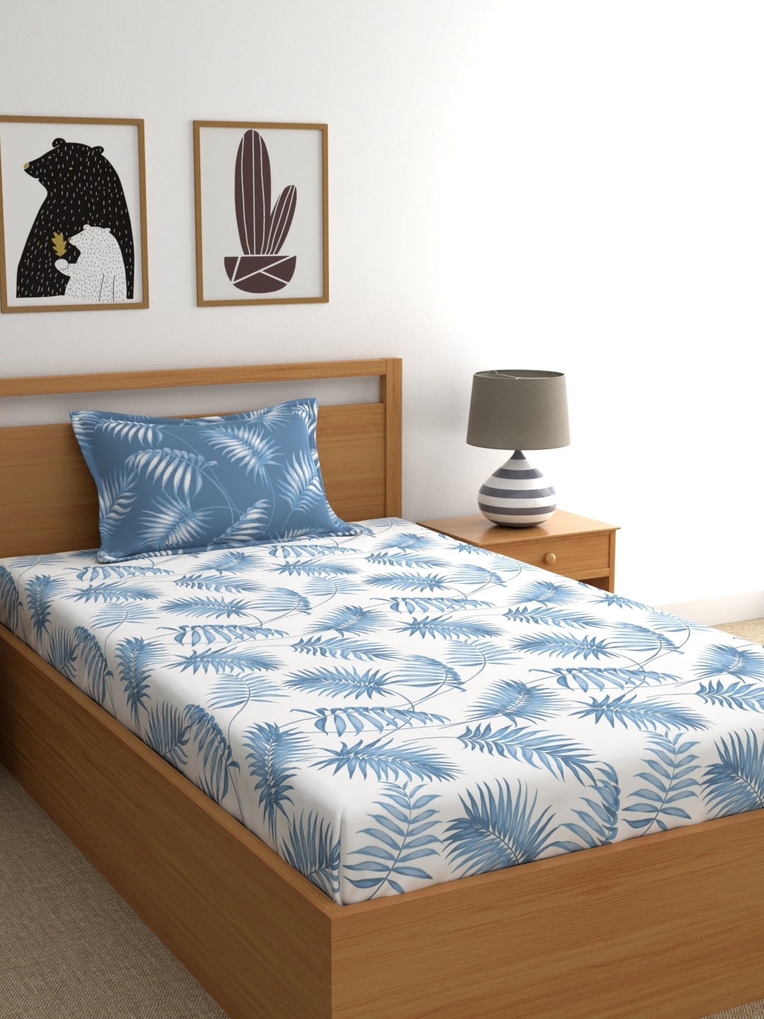Home Ecstasy White Printed Cotton 140 TC Fitted Single Bedsheet with 1 Pillow Cover, Blue
Home Ecstasy White Printed Cotton 140 TC Fitted Single Bedsheet with 1 Pillow Cover, Blue