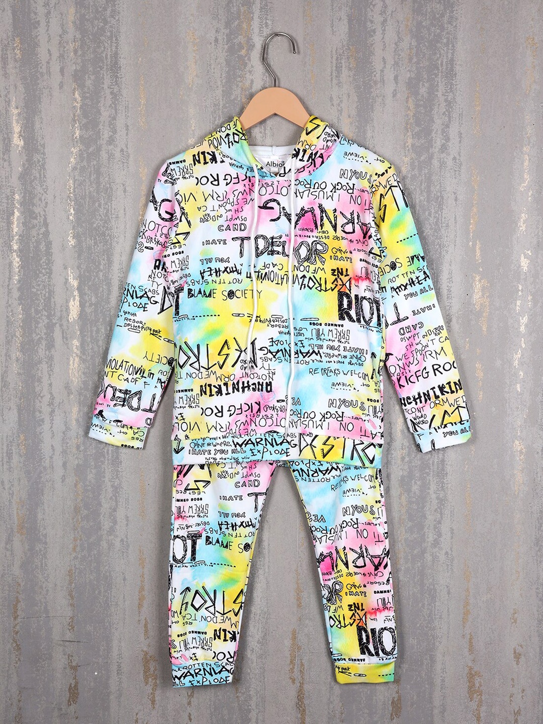 Albion Boys Printed Hooded Pure Cotton Tshirt & Trouser, White