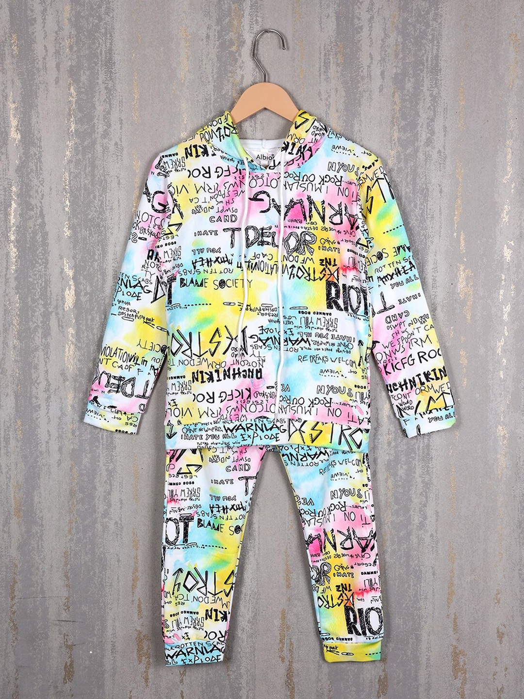 Albion Boys Printed Hooded Pure Cotton Tshirt & Trouser, White