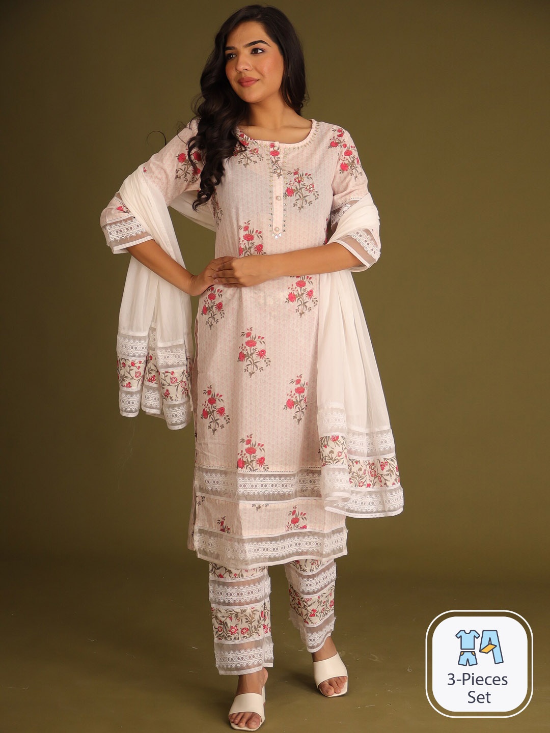 ZARI Floral Printed Sequinned Chanderi Cotton Straight Kurta & Trousers With Dupatta, Pink
ZARI Floral Printed Sequinned Chanderi Cotton Straight Kurta & Trousers With Dupatta, Pink