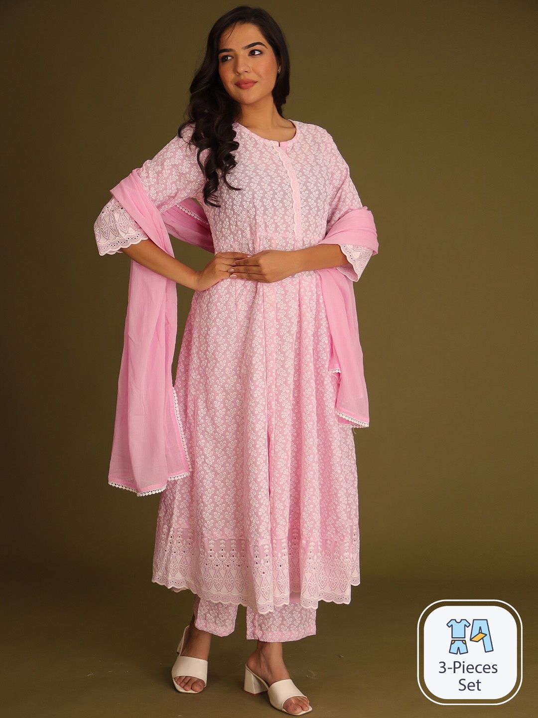 ZARI Ethnic Motifs Embroidered Thread Work Anarkali Kurta & Trousers With Dupatta, Pink
ZARI Ethnic Motifs Embroidered Thread Work Anarkali Kurta & Trousers With Dupatta, Pink