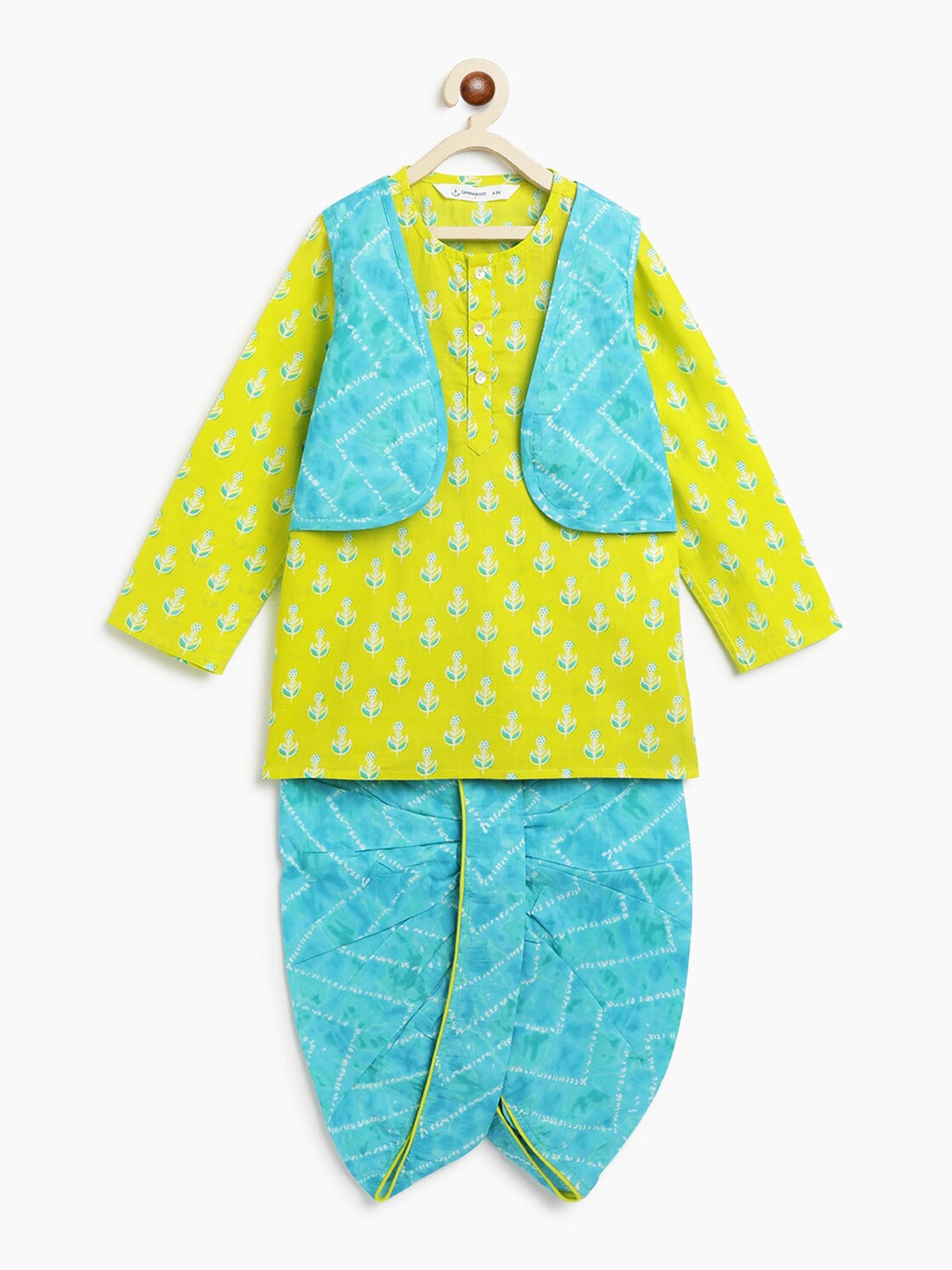 Campana Boys Bandhani Printed Regular Pure Cotton Kurta & Dhoti Pants With Jacket, Lime green
Campana Boys Bandhani Printed Regular Pure Cotton Kurta & Dhoti Pants With Jacket, Lime green