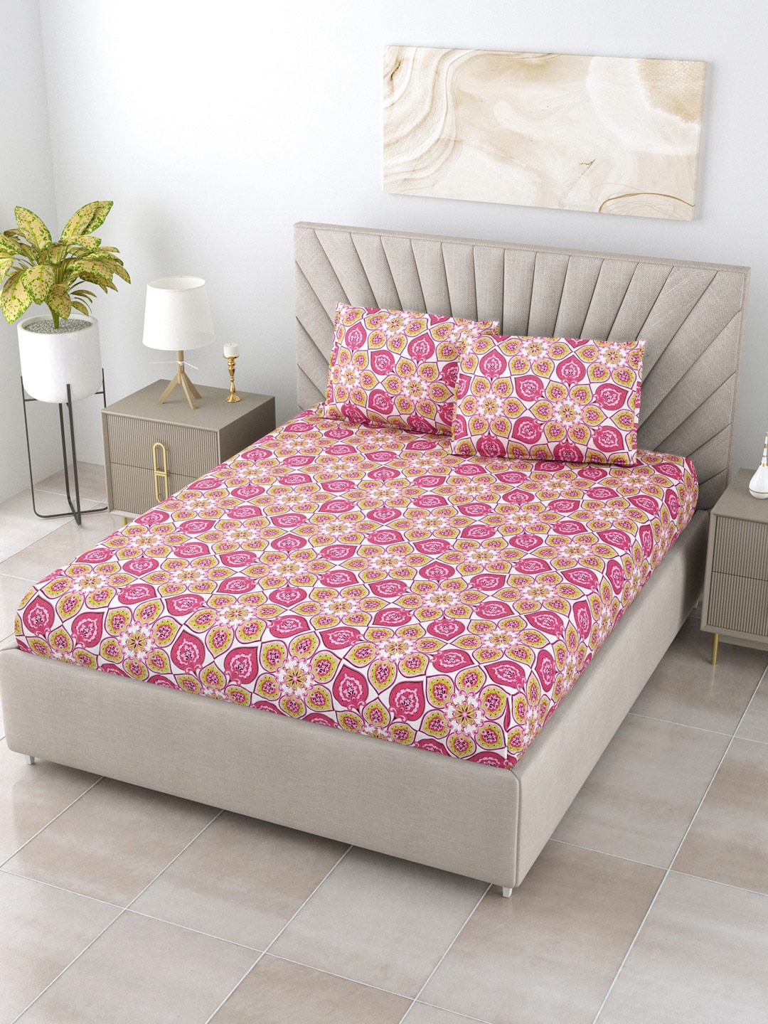 BOMBAY DYEING Dream Lover Pink Ethnic Cotton 104 TC Queen Bedsheet With 2 Pillow Covers
BOMBAY DYEING Dream Lover Pink Ethnic Cotton 104 TC Queen Bedsheet With 2 Pillow Covers