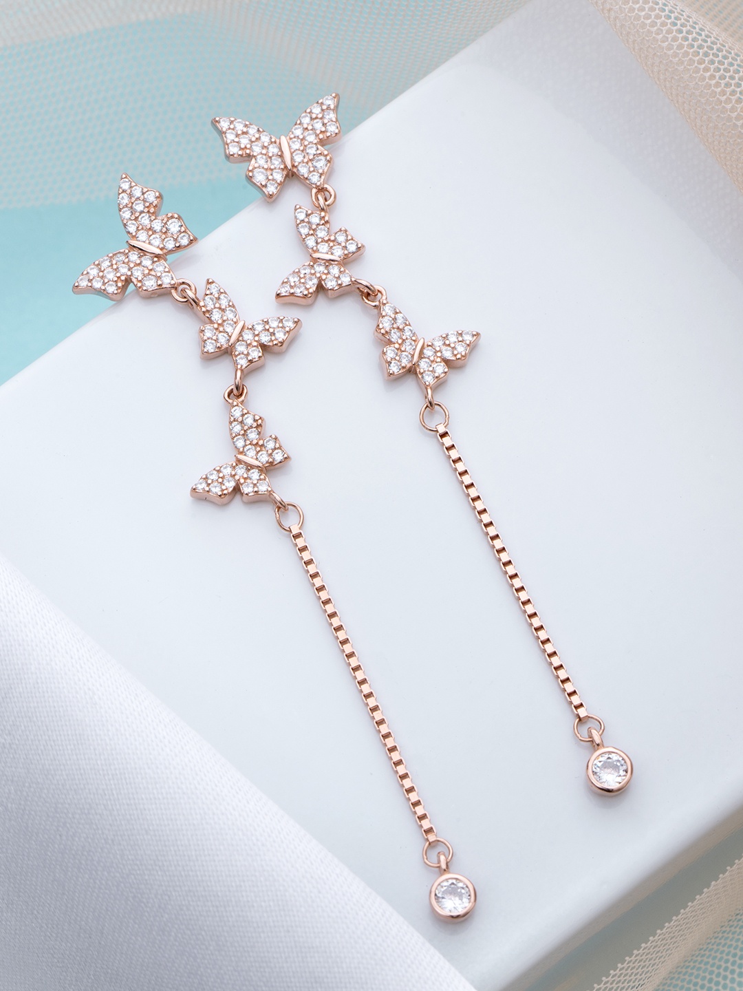 Zavya Rose Gold-Plated Butterfly Shaped CZ Studded Sterling Silver Floral Drop Earrings
Zavya Rose Gold-Plated Butterfly Shaped CZ Studded Sterling Silver Floral Drop Earrings