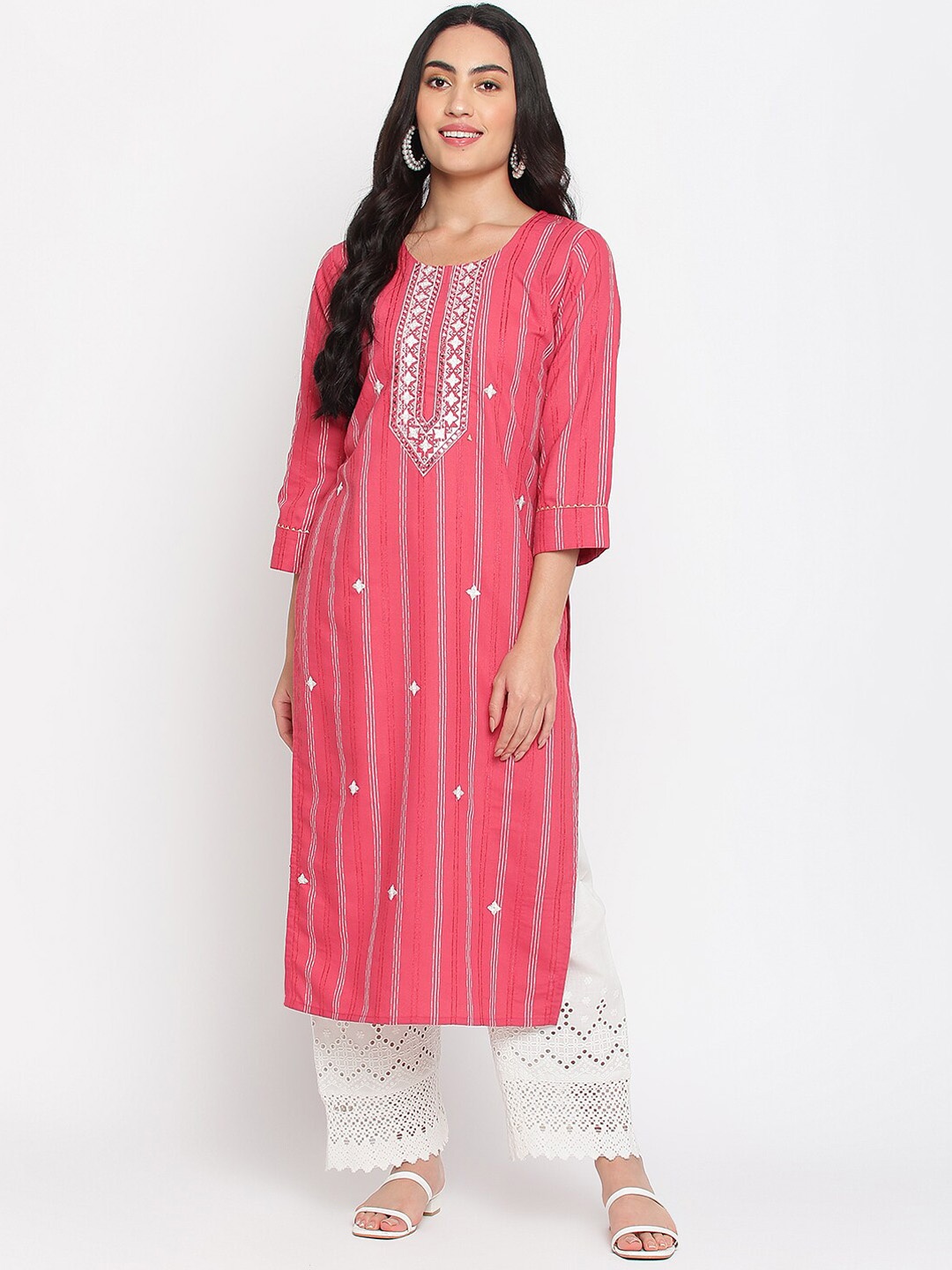 Napra Embroidered Mirror Work Cotton kurta, Pink