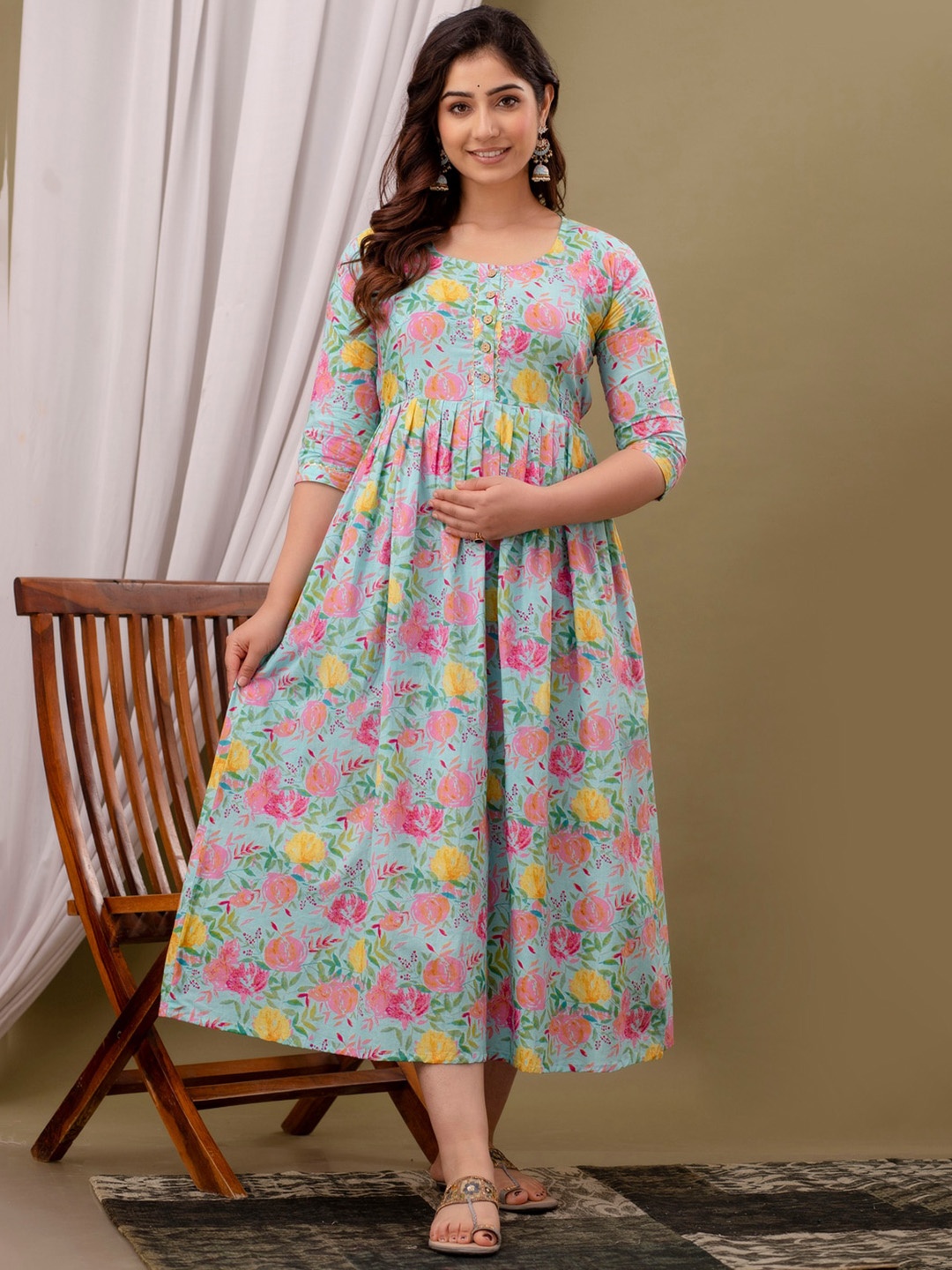 NITVAN Floral Printed Pleated Detail Maternity Cotton Fit and Flare Ethnic Dresses, Blue
NITVAN Floral Printed Pleated Detail Maternity Cotton Fit and Flare Ethnic Dresses, Blue