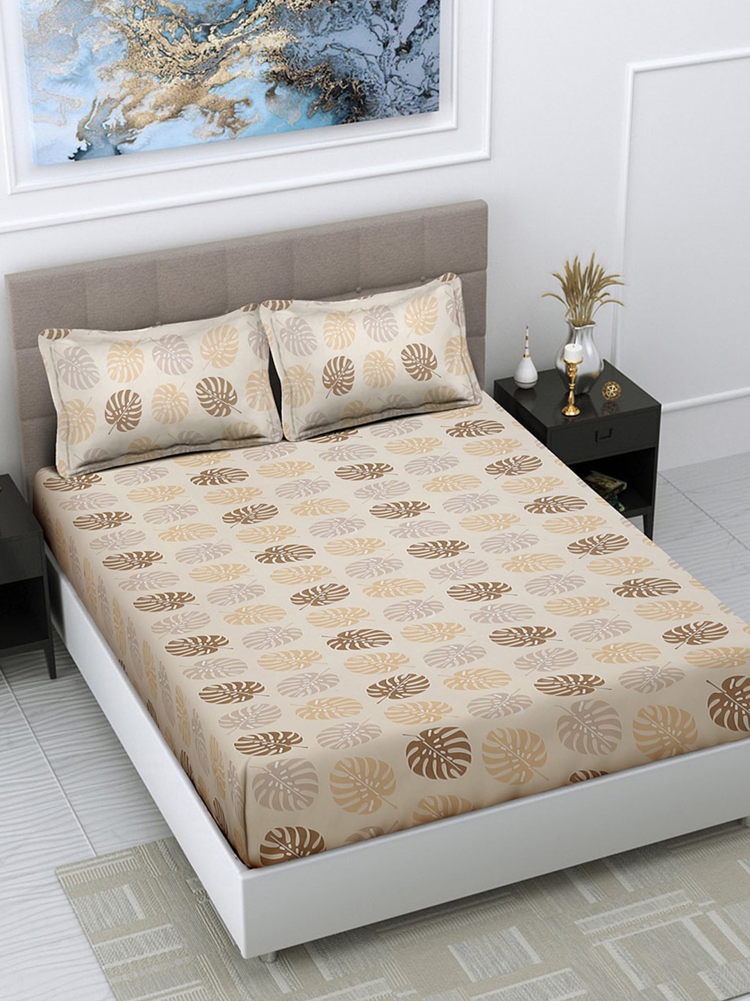 FABINALIV Beige & Brown Floral Print 300 TC King Size Bedsheet & 2 Pillow Covers
FABINALIV Beige & Brown Floral Print 300 TC King Size Bedsheet & 2 Pillow Covers