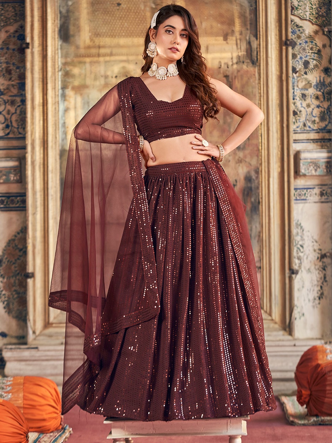 SHOPGARB Embroidered Sequinned Semi-Stitched Lehenga & Unstitched Blouse With Dupatta, Brown
SHOPGARB Embroidered Sequinned Semi-Stitched Lehenga & Unstitched Blouse With Dupatta, Brown
