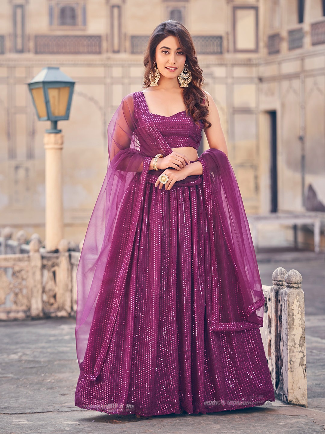 SHOPGARB Embroidered Sequinned Semi-Stitched Lehenga & Unstitched Blouse With Dupatta, Purple
SHOPGARB Embroidered Sequinned Semi-Stitched Lehenga & Unstitched Blouse With Dupatta, Purple