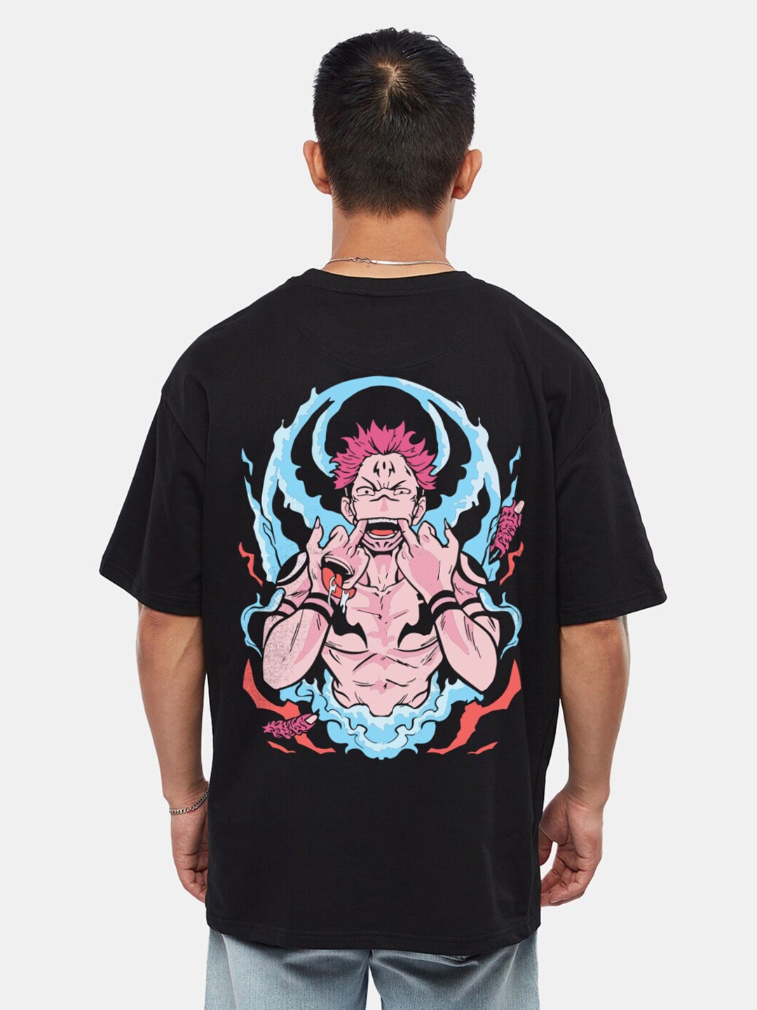 Crazymonk Roymen Sukuna Anime Printed Drop-Shoulder Sleeves Cotton Oversized T-shirt, Black
Crazymonk Roymen Sukuna Anime Printed Drop-Shoulder Sleeves Cotton Oversized T-shirt, Black
