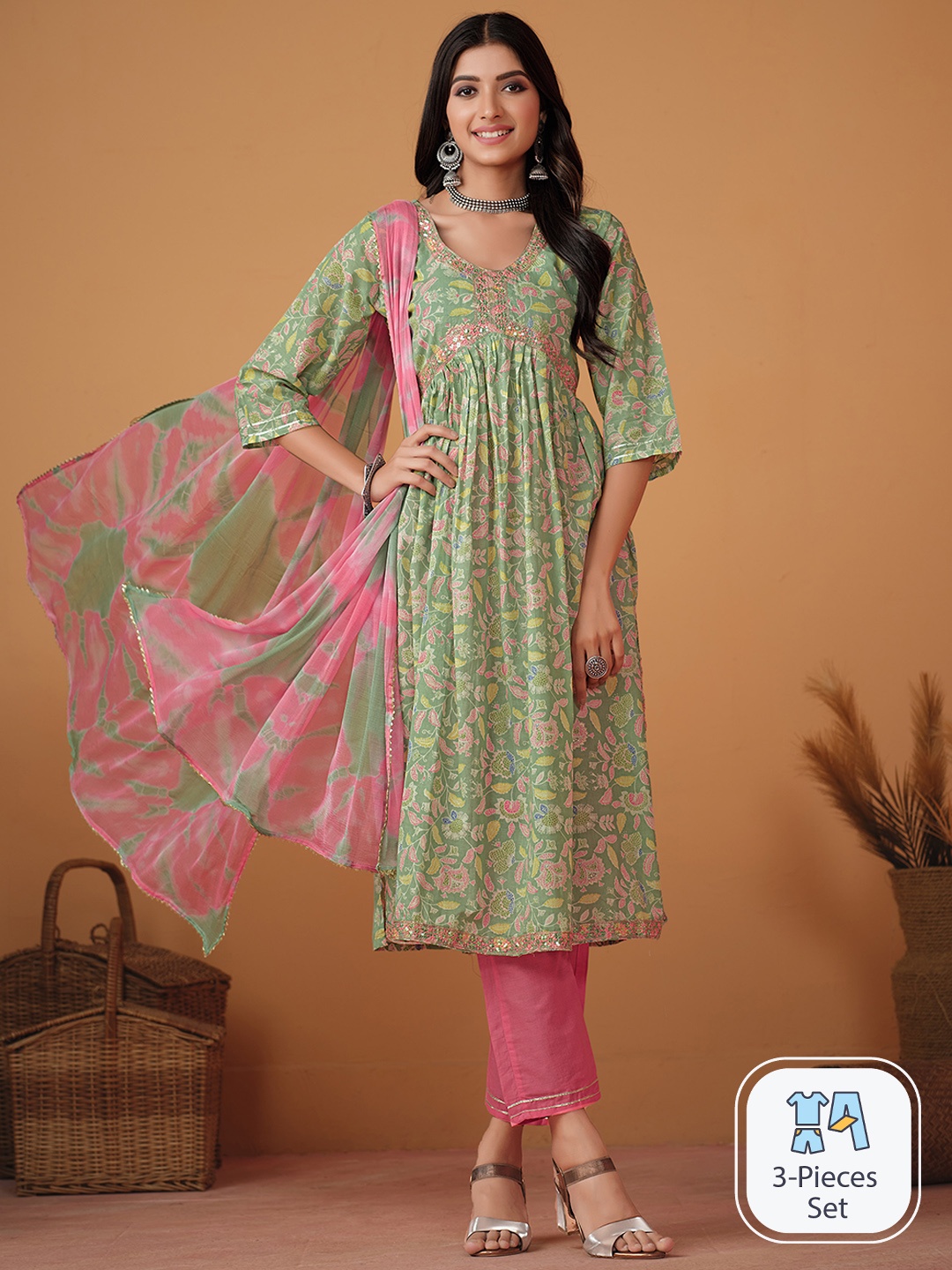 Sangria Printed Thread Work Detail Empire A-Line Kurta & Trouser With Dupatta, Green
Sangria Printed Thread Work Detail Empire A-Line Kurta & Trouser With Dupatta, Green