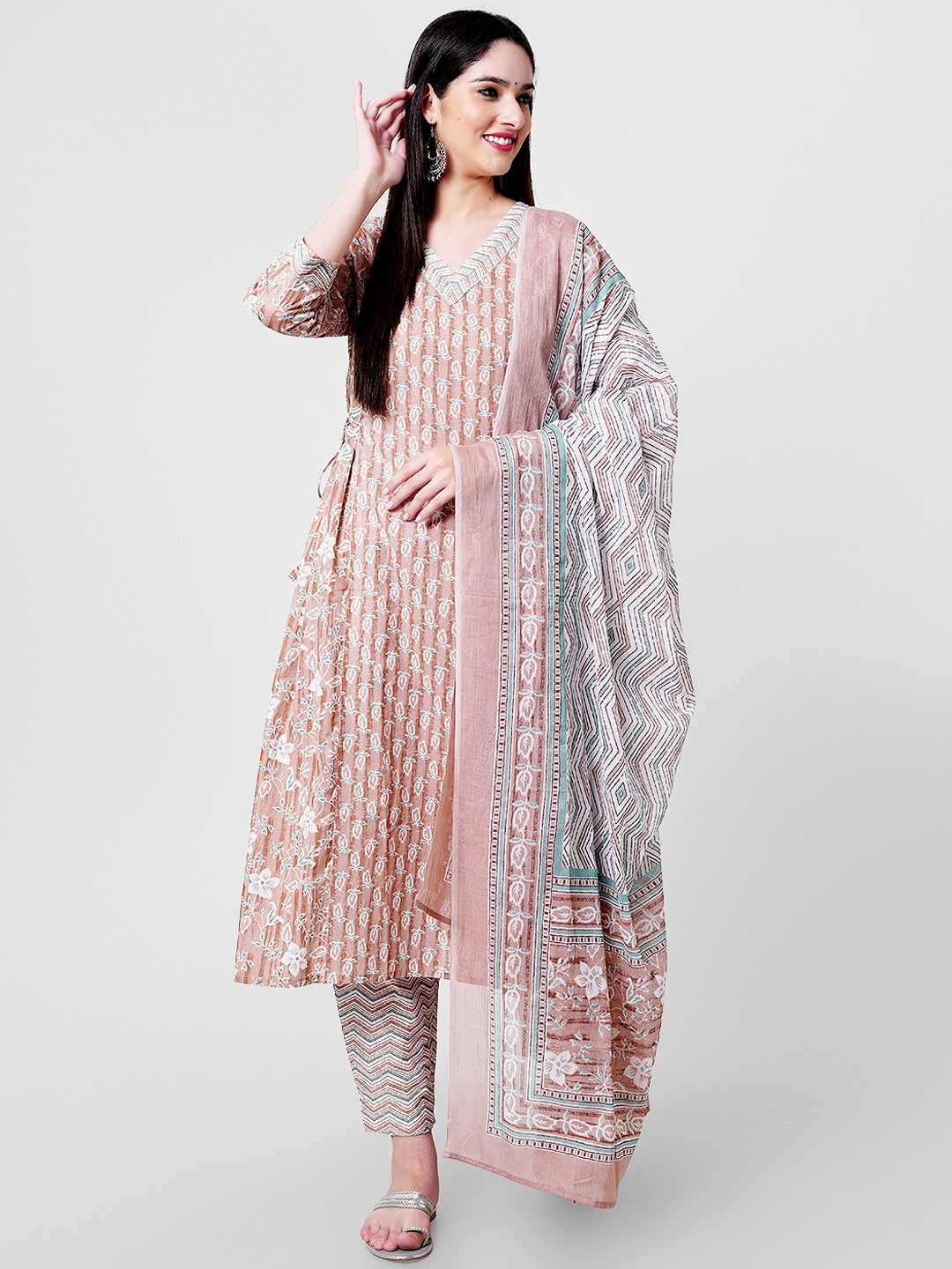 KALINI Floral Printed Pure Cotton Regular Kurta with Palazzos & With Dupatta, Beige
KALINI Floral Printed Pure Cotton Regular Kurta with Palazzos & With Dupatta, Beige