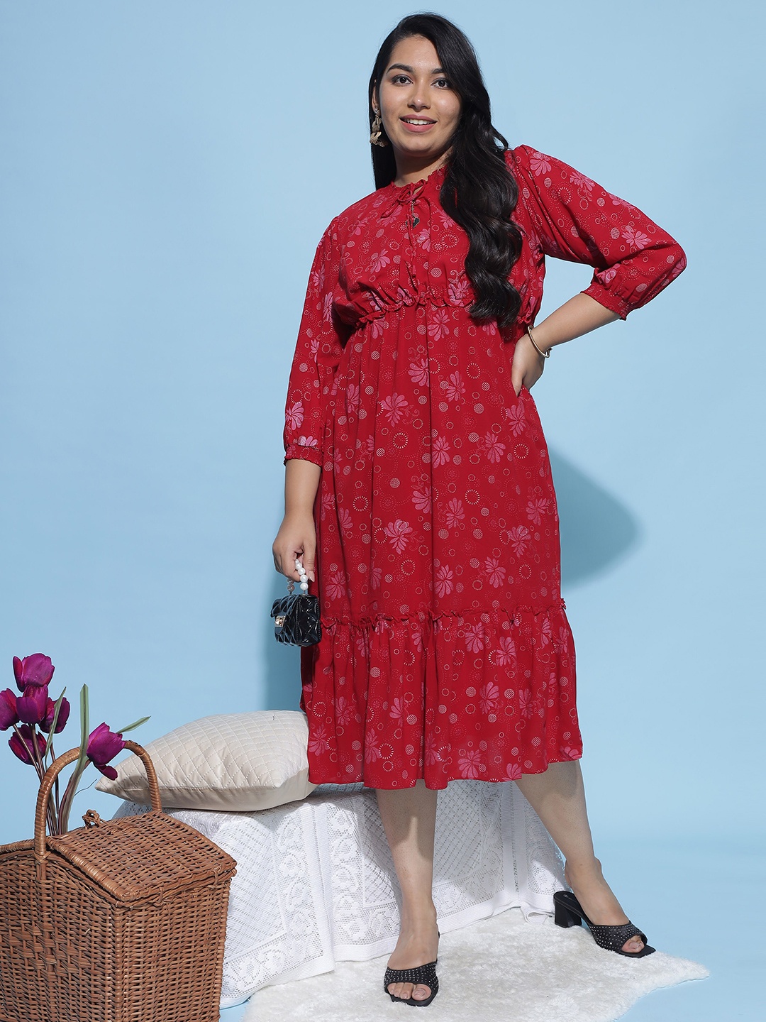 9shines Label Plus Size Floral Printed Tie-Up Neck Flounce Hem A-Line Midi Dress, Red
9shines Label Plus Size Floral Printed Tie-Up Neck Flounce Hem A-Line Midi Dress, Red