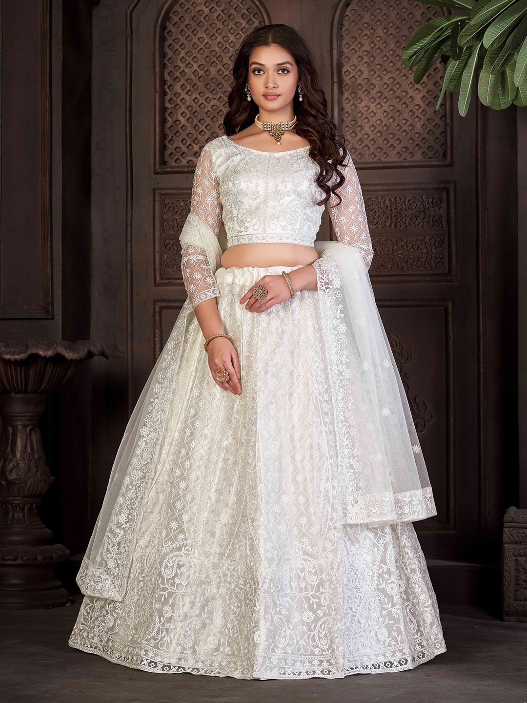 KALINI Embroidered Thread Work Semi-Stitched Lehenga & Unstitched Blouse With Dupatta, White
KALINI Embroidered Thread Work Semi-Stitched Lehenga & Unstitched Blouse With Dupatta, White