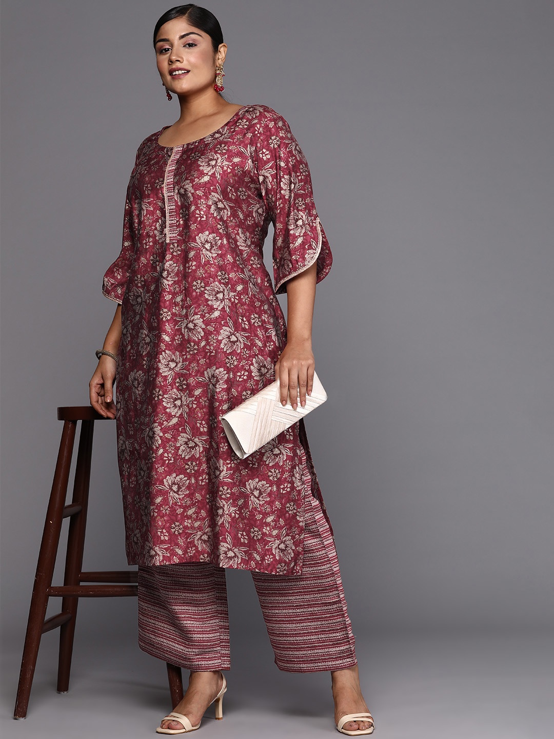 EXTRA LOVE BY LIBAS Women Plus Size Floral Printed Regular Kurta with Palazzos, Maroon
EXTRA LOVE BY LIBAS Women Plus Size Floral Printed Regular Kurta with Palazzos, Maroon