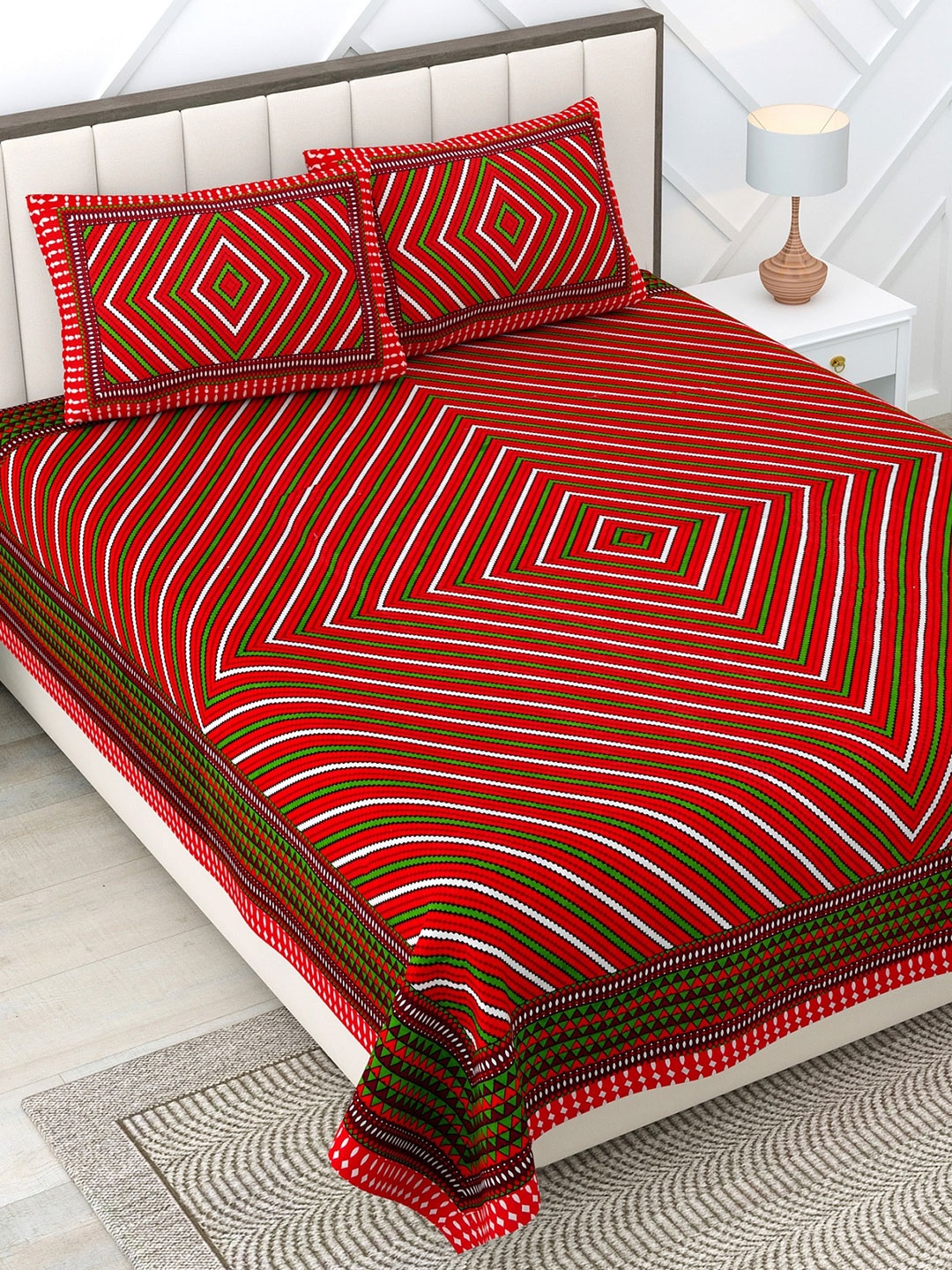 Rajasthanikart Red & White Geometric Cotton 144 TC Queen Bedsheet with 2 Pillow Covers
Rajasthanikart Red & White Geometric Cotton 144 TC Queen Bedsheet with 2 Pillow Covers