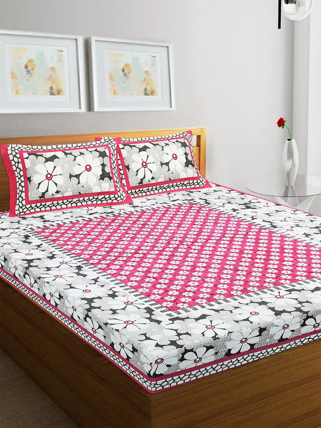 Rajasthanikart Pink & White Floral Cotton 110 TC Queen Bedsheet with 2 Pillow Covers
Rajasthanikart Pink & White Floral Cotton 110 TC Queen Bedsheet with 2 Pillow Covers