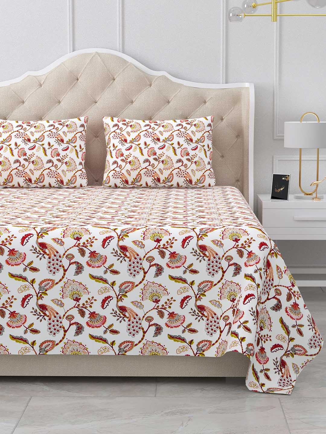 BELLA CASA Stella White & Red Floral 180 TC Cotton King Bedsheet With 2 Pillow Covers
BELLA CASA Stella White & Red Floral 180 TC Cotton King Bedsheet With 2 Pillow Covers