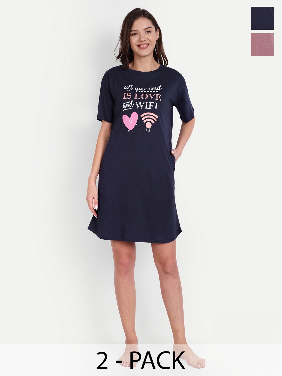 Bedtime story Pack Of 2 Typography Printed Pure Cotton T-shirt Nightdress, Navy blue
Bedtime story Pack Of 2 Typography Printed Pure Cotton T-shirt Nightdress, Navy blue