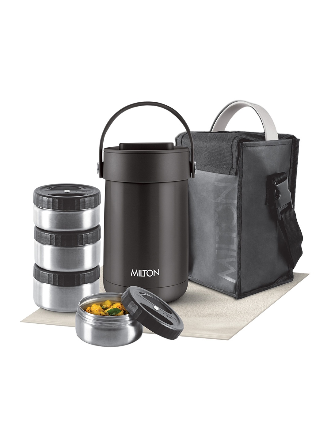 Milton Glamour Thermosteel Steel Tiffin Box 4 Containers 330 ml 330 ml 435 ml 435 ml, Black
Milton Glamour Thermosteel Steel Tiffin Box 4 Containers 330 ml 330 ml 435 ml 435 ml, Black