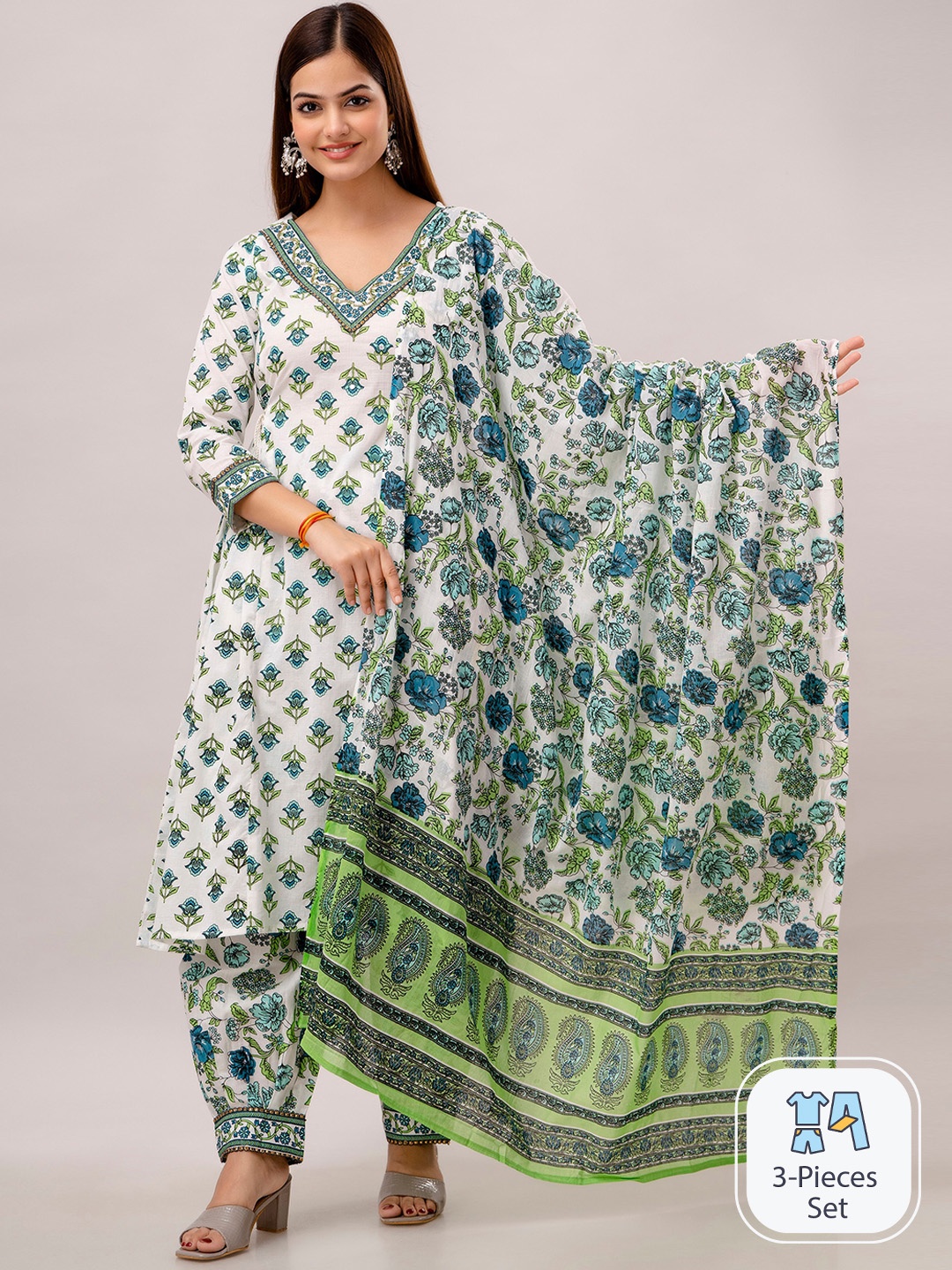 KALINI Ethnic Motifs Printed Mirror Work Pure Cotton Kurta With Patiala & Dupatta, White
KALINI Ethnic Motifs Printed Mirror Work Pure Cotton Kurta With Patiala & Dupatta, White