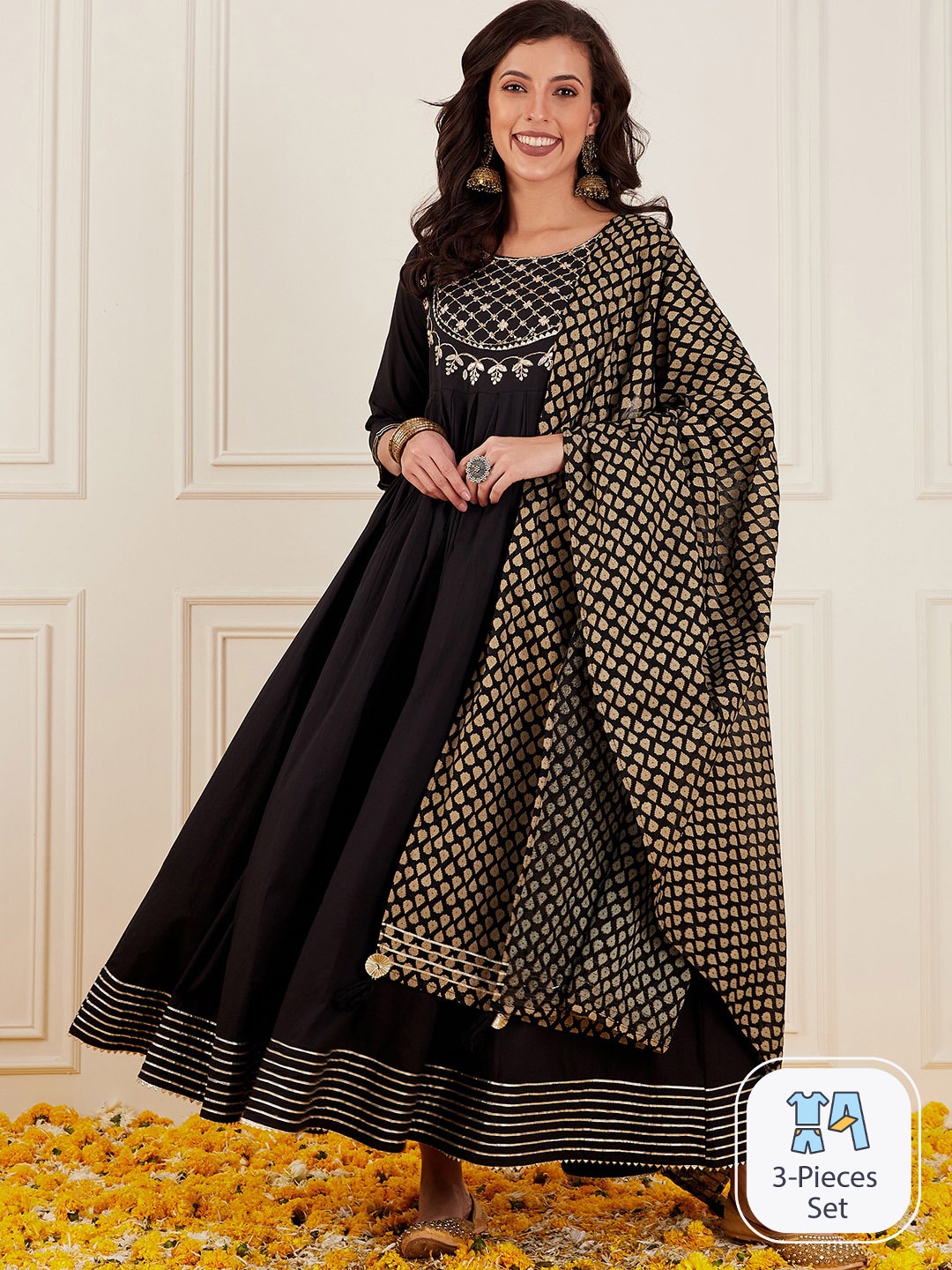 Ishin Ethnic Motifs Embroidered Sequined Gotta Patti Yoke Anarkali Kurta With Dupatta, Black
Ishin Ethnic Motifs Embroidered Sequined Gotta Patti Yoke Anarkali Kurta With Dupatta, Black