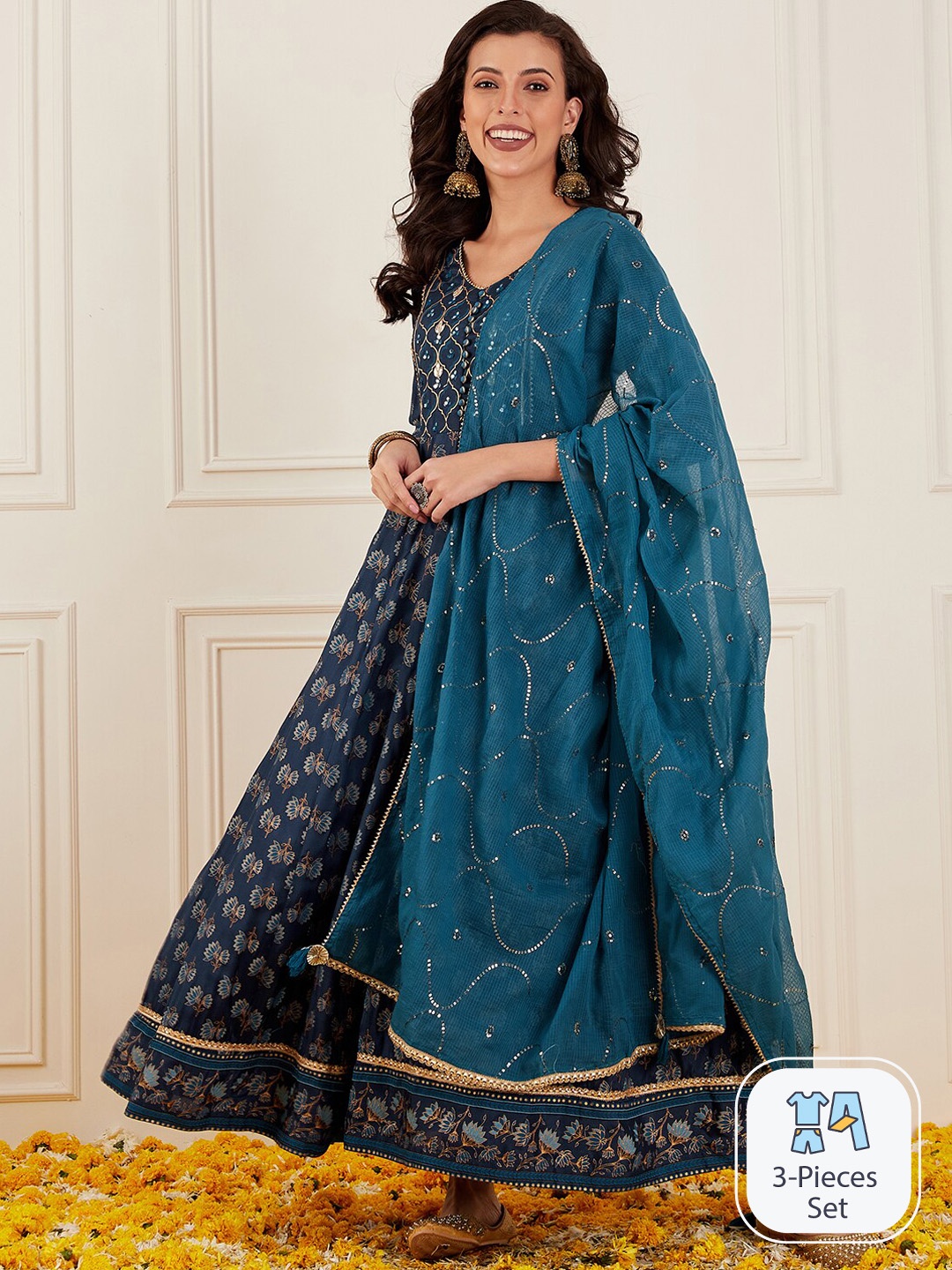 Ishin Ethnic Motifs Printed Mirror Work & Gotta Patti Indigo Anarkali Kurta With Dupatta, Blue
Ishin Ethnic Motifs Printed Mirror Work & Gotta Patti Indigo Anarkali Kurta With Dupatta, Blue
