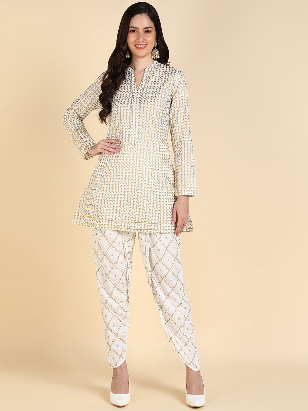 HERE&NOW Ethnic Motifs Printed Mandarin Collar Regular Pure Cotton Kurta with Dhoti Pants, Off white
HERE&NOW Ethnic Motifs Printed Mandarin Collar Regular Pure Cotton Kurta with Dhoti Pants, Off white