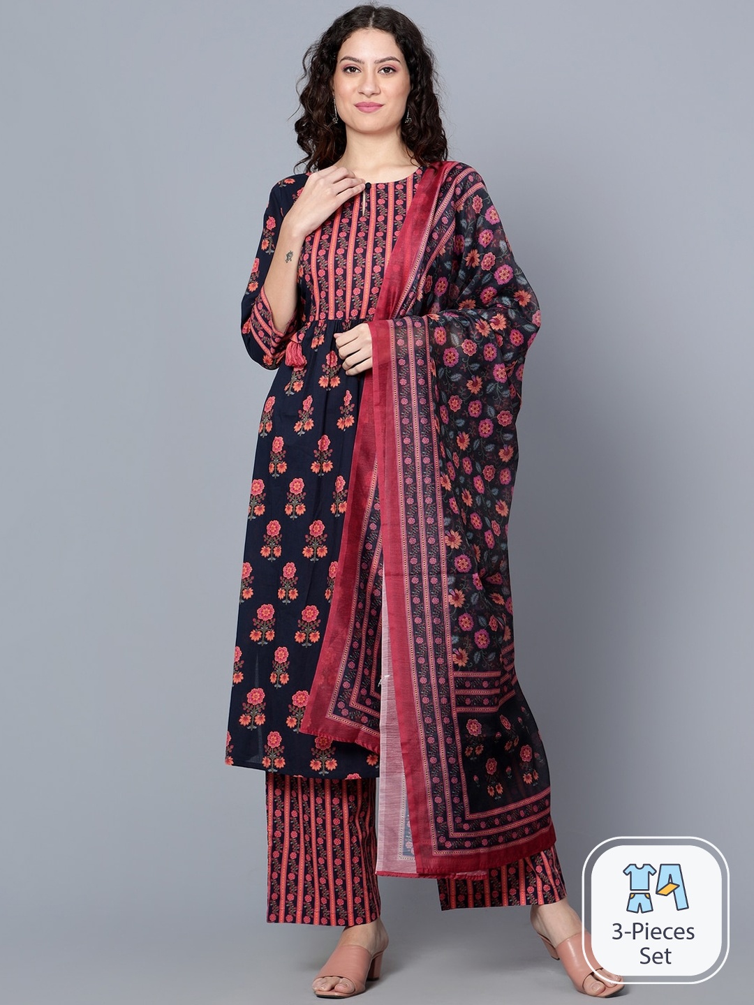 Idalia Floral Printed Regular Pure Cotton Straight Kurta & Trousers With Dupatta, Black
Idalia Floral Printed Regular Pure Cotton Straight Kurta & Trousers With Dupatta, Black