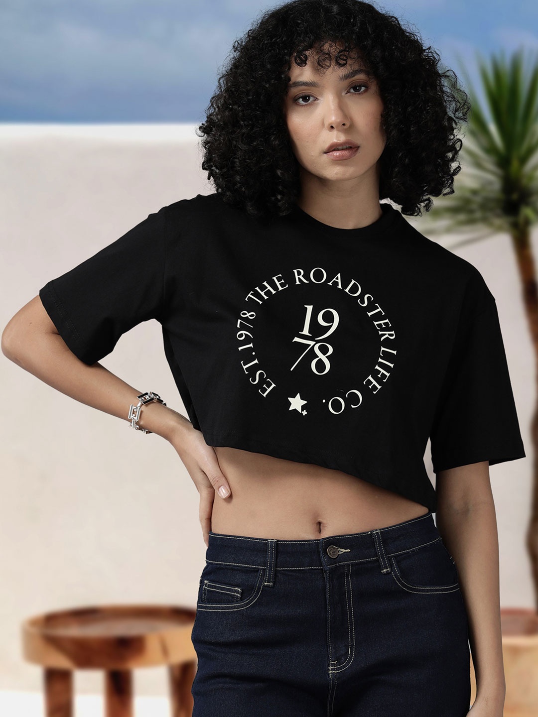 Roadster Typography Printed Drop-Shoulder Sleeves Pure Cotton Crop Boxy T-shirt, Black
Roadster Typography Printed Drop-Shoulder Sleeves Pure Cotton Crop Boxy T-shirt, Black