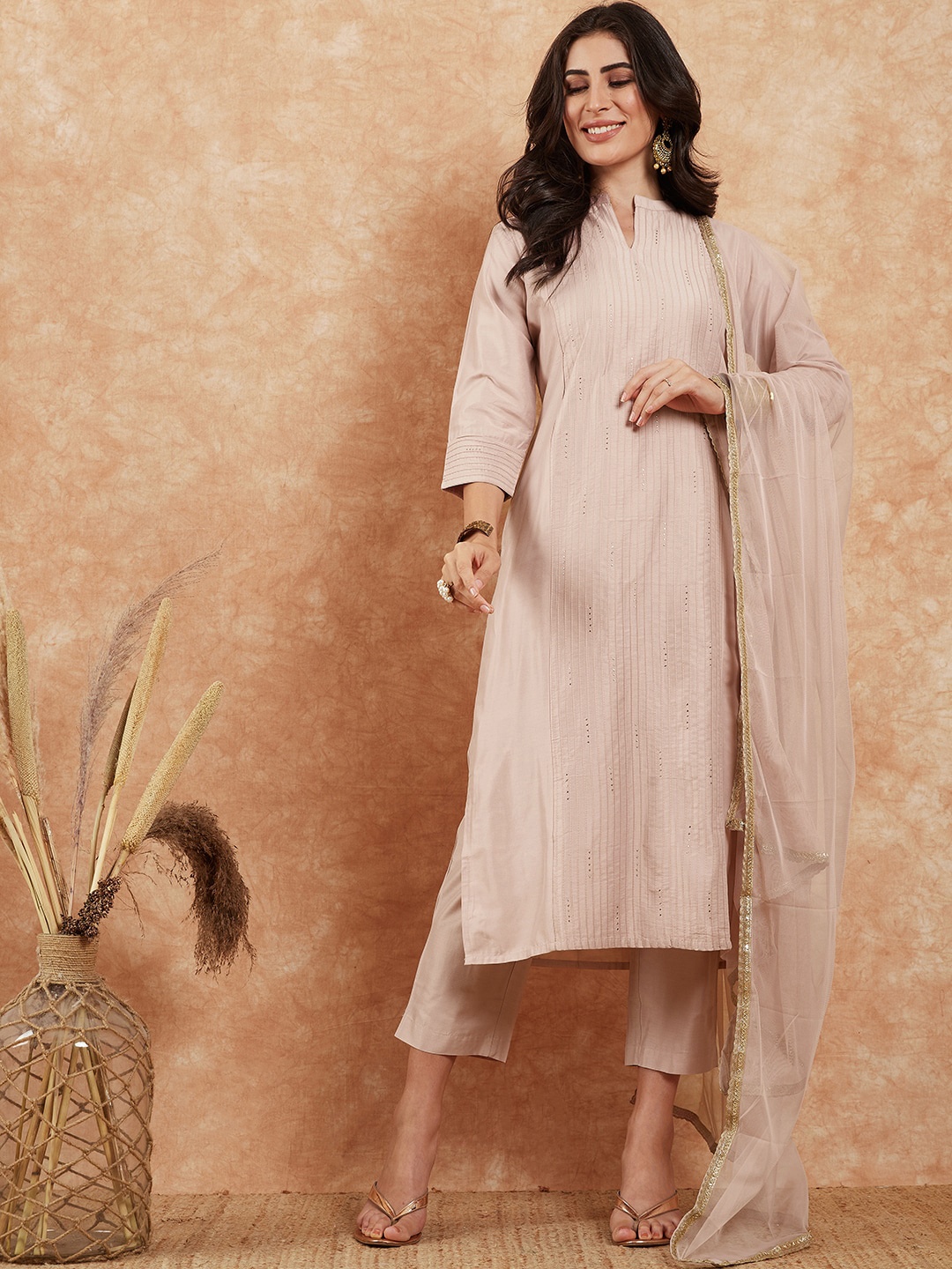 House of Pataudi Striped Mandarin Collar Pure Cotton Straight Kurta With Trouser & Dupatta, Peach
House of Pataudi Striped Mandarin Collar Pure Cotton Straight Kurta With Trouser & Dupatta, Peach