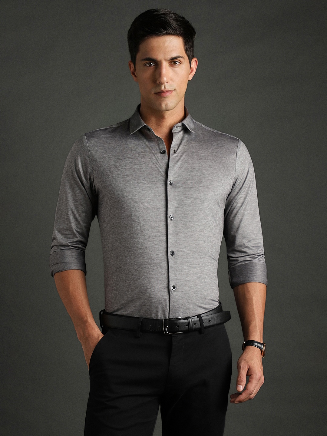 Bergamo Self Design Textured Slim Fit Spread Collar Pure Cotton Knitted Formal Shirt, Grey
Bergamo Self Design Textured Slim Fit Spread Collar Pure Cotton Knitted Formal Shirt, Grey