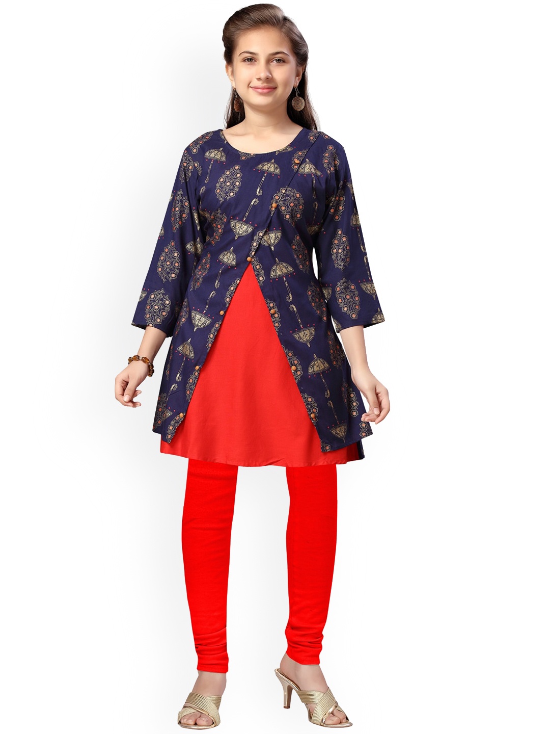 Aarika Girls Ethnic Motifs Printed Pure Cotton A-Line Kurta With Leggings, Navy blue
Aarika Girls Ethnic Motifs Printed Pure Cotton A-Line Kurta With Leggings, Navy blue