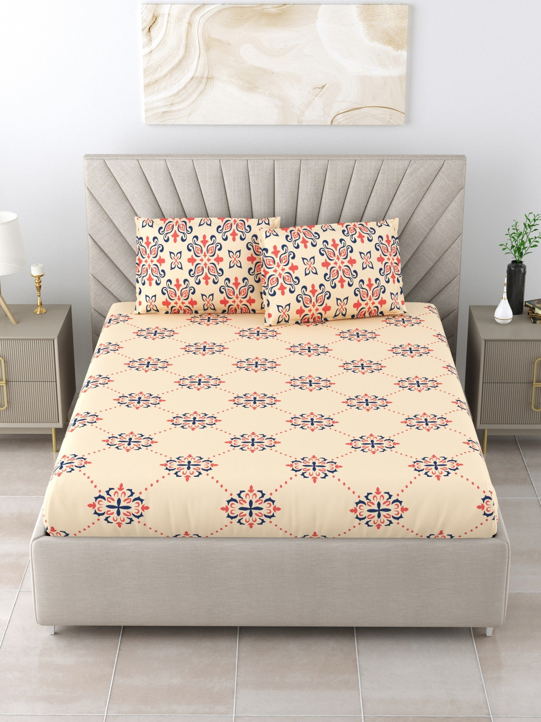 Salona Bichona Beige Ethnic Motifs 104 TC Pure Cotton King Bedsheet with 2 Pillow Covers
Salona Bichona Beige Ethnic Motifs 104 TC Pure Cotton King Bedsheet with 2 Pillow Covers