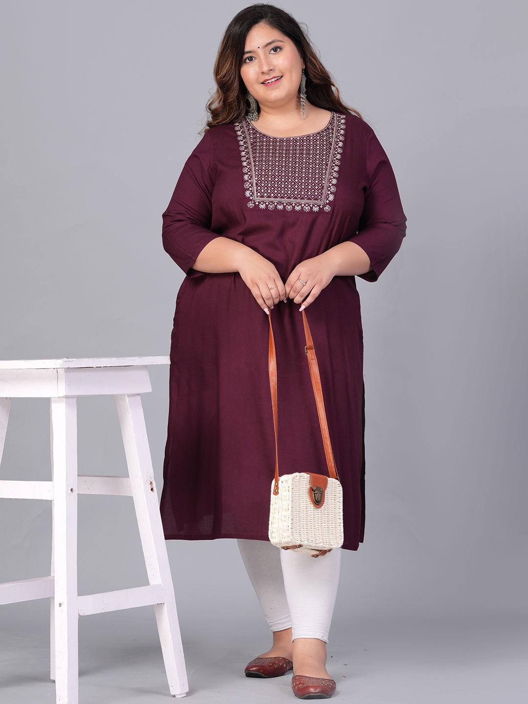 Sztori Plus Size Embroidered Yoke Design Round Neck Three-Quarter Sleeves Straight Kurta, Maroon
Sztori Plus Size Embroidered Yoke Design Round Neck Three-Quarter Sleeves Straight Kurta, Maroon