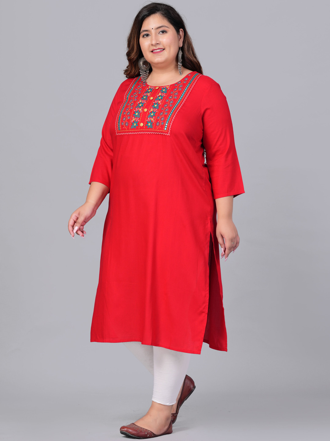 Sztori Plus Size Embroidered Yoke Design Round Neck Three-Quarter Sleeves Straight Kurta, Red
Sztori Plus Size Embroidered Yoke Design Round Neck Three-Quarter Sleeves Straight Kurta, Red