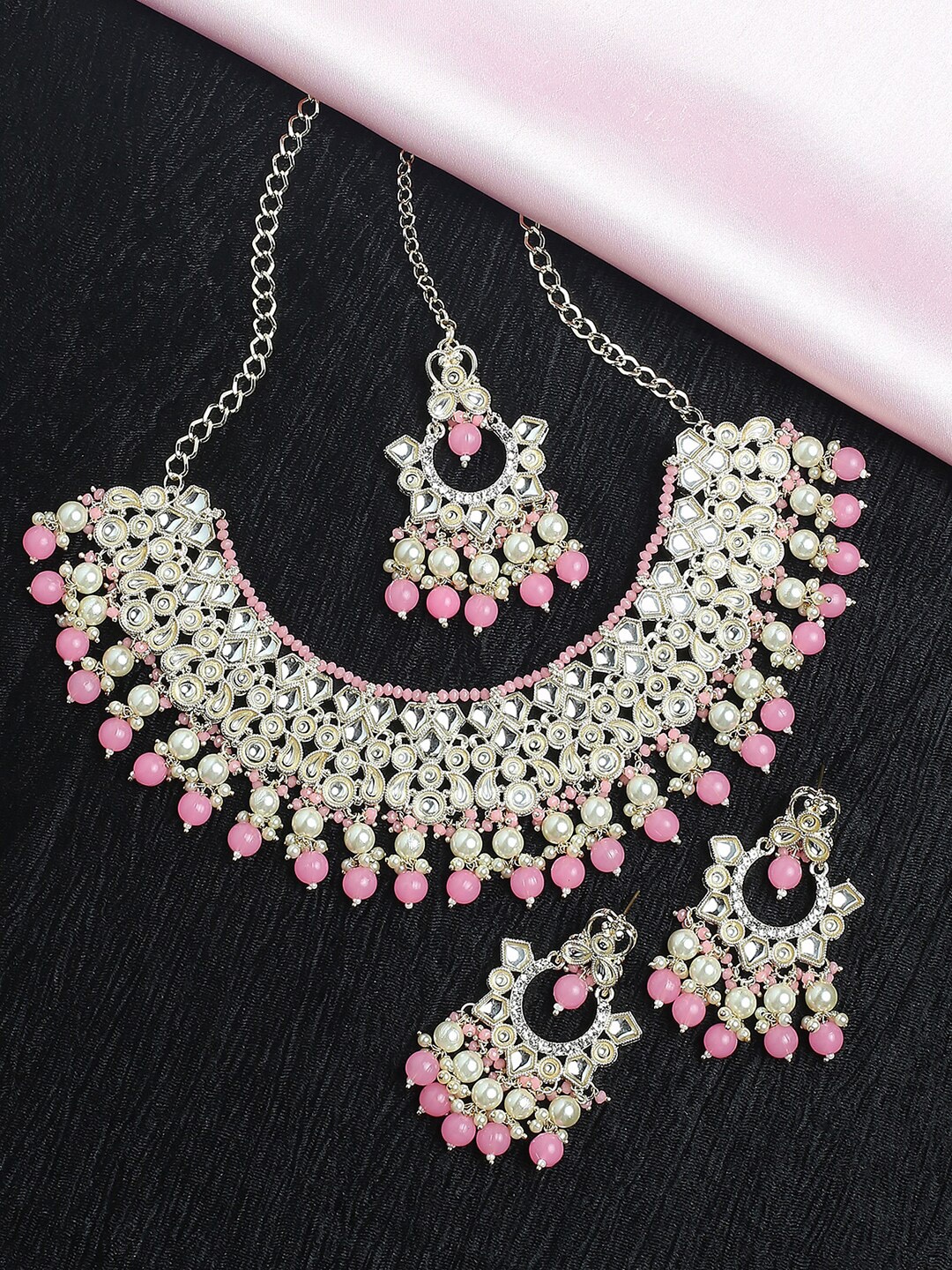 VATSALYA creation Gold-Plated Stone-Studded & Beaded Necklace & Earrings With Maang Tika
VATSALYA creation Gold-Plated Stone-Studded & Beaded Necklace & Earrings With Maang Tika