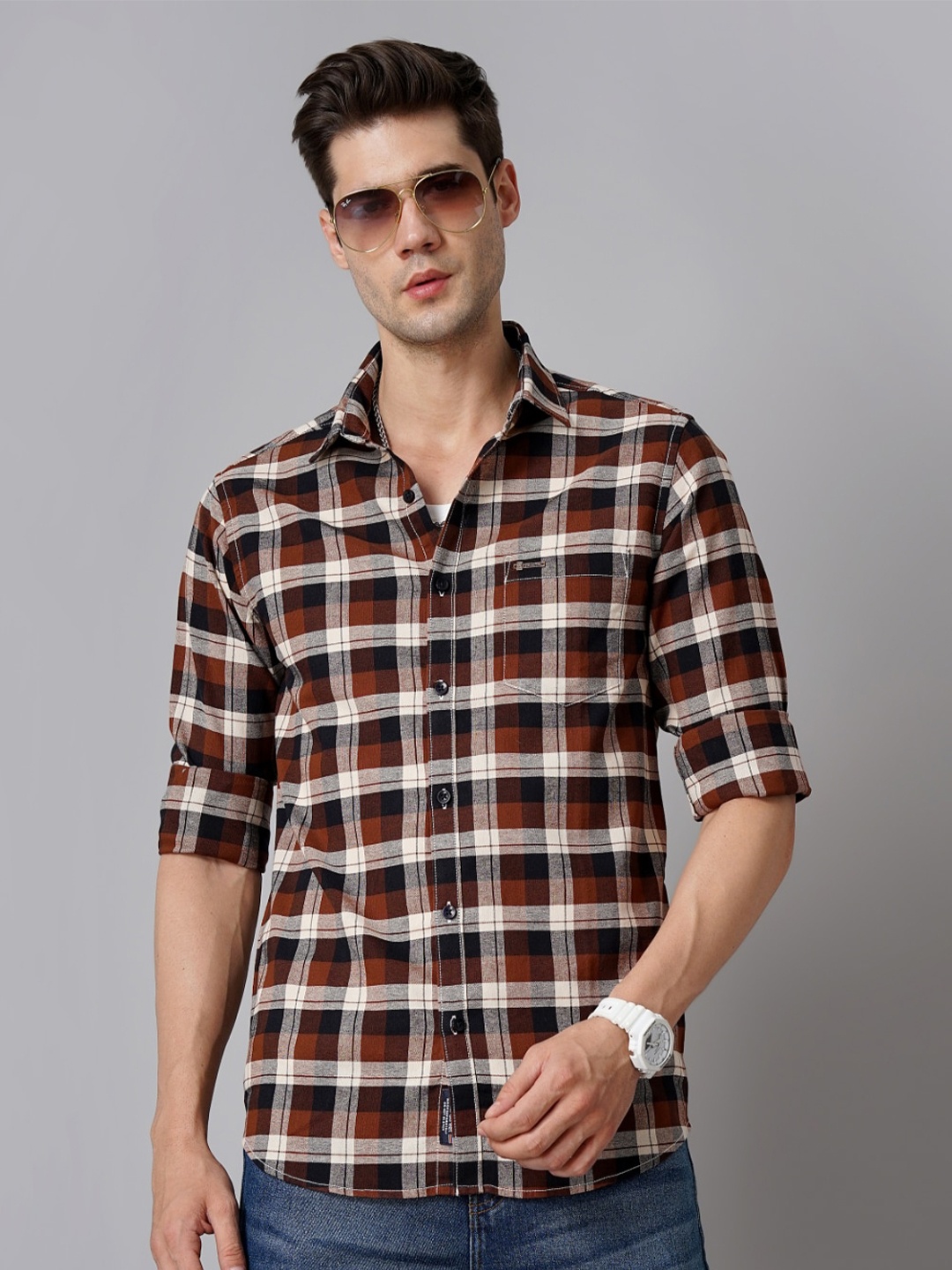 PAUL STREET Standard Slim Fit Tartan Checked Oxford Weave Cotton Casual Shirt, Brown
PAUL STREET Standard Slim Fit Tartan Checked Oxford Weave Cotton Casual Shirt, Brown