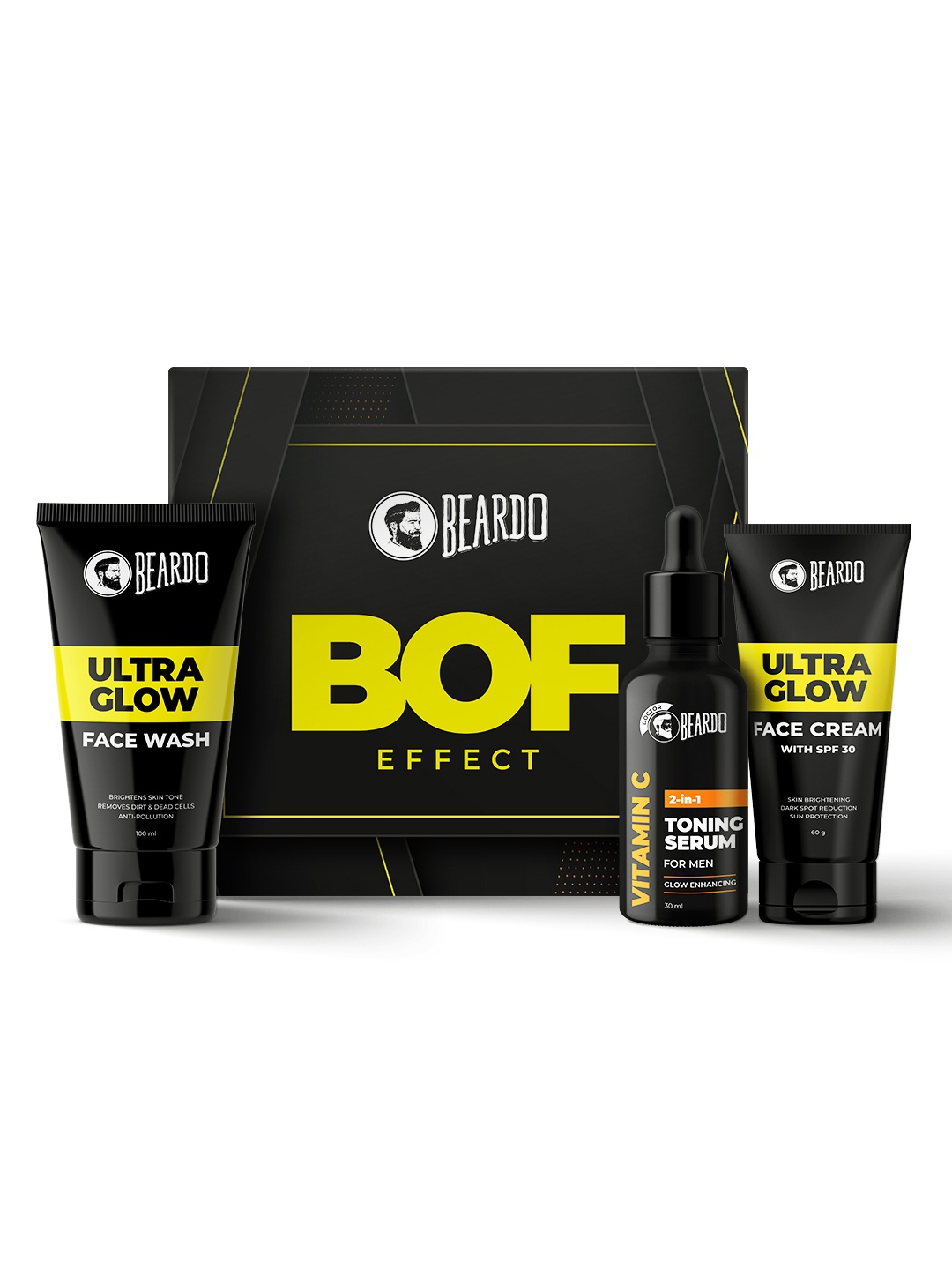 BEARDO BOF Effect Skin Care Set - Face Wash 100ml + Face Cream 60g + Vitamin C Serum 30ml, Black
BEARDO BOF Effect Skin Care Set - Face Wash 100ml + Face Cream 60g + Vitamin C Serum 30ml, Black