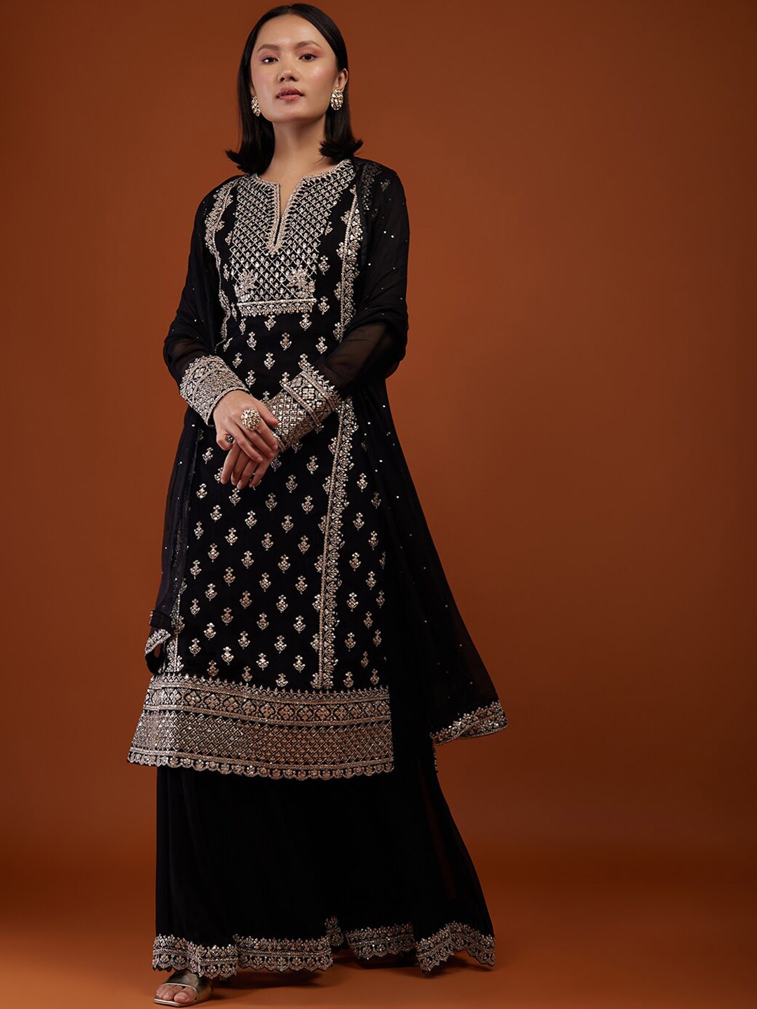 KALKI Fashion Ethic Motifs Embroidered Sequined Round neck Kurta With Palazzos & Dupatta, Black
KALKI Fashion Ethic Motifs Embroidered Sequined Round neck Kurta With Palazzos & Dupatta, Black