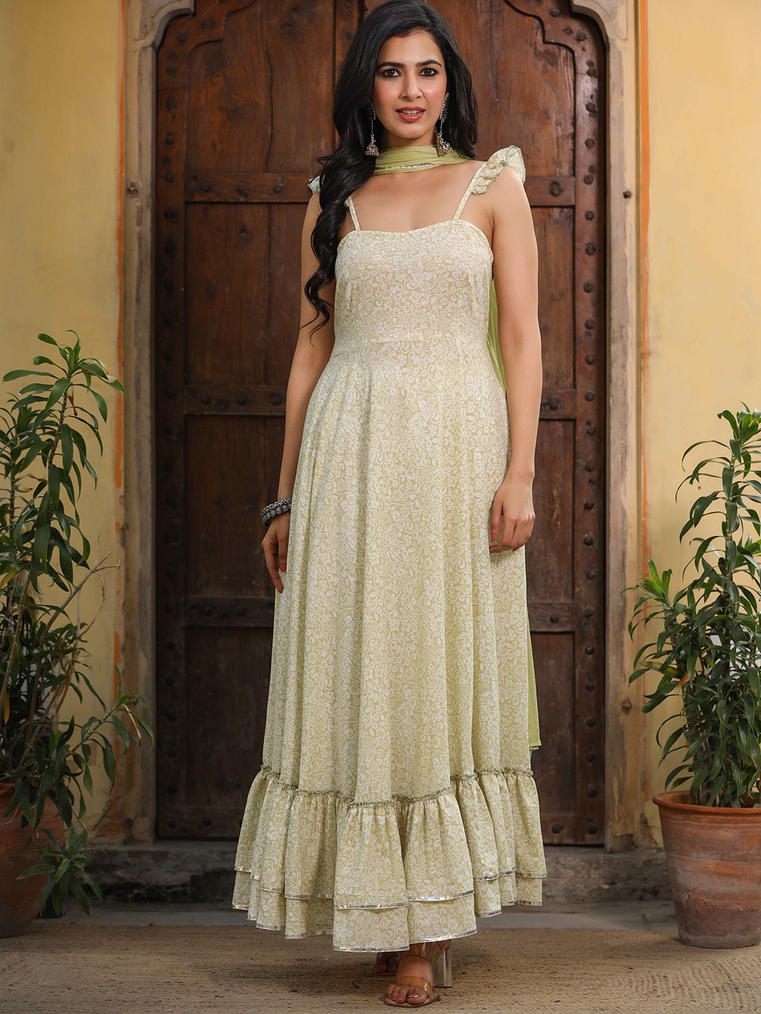 Rangeelo Floral Printed Printed Cotton Fit and Flare Maxi Ethnic Dresses with Dupatta, Green
Rangeelo Floral Printed Printed Cotton Fit and Flare Maxi Ethnic Dresses with Dupatta, Green