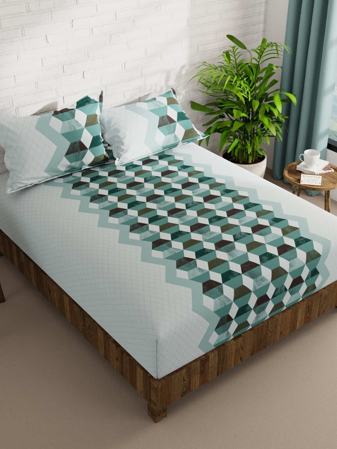BIANCA Envogue Teal & White Geometric Microfiber 152 TC Queen Bedsheet & 2 Pillow Covers
BIANCA Envogue Teal & White Geometric Microfiber 152 TC Queen Bedsheet & 2 Pillow Covers