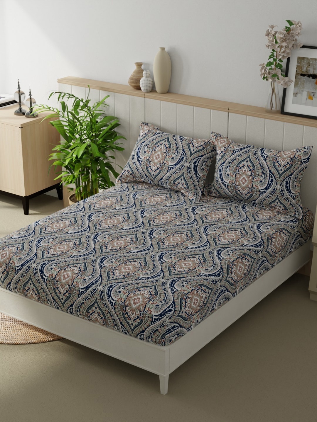 BIANCA Beumonte Blue & White Ethnic Microfiber 152 TC Queen Bedsheet & 2 Pillow Covers
BIANCA Beumonte Blue & White Ethnic Microfiber 152 TC Queen Bedsheet & 2 Pillow Covers