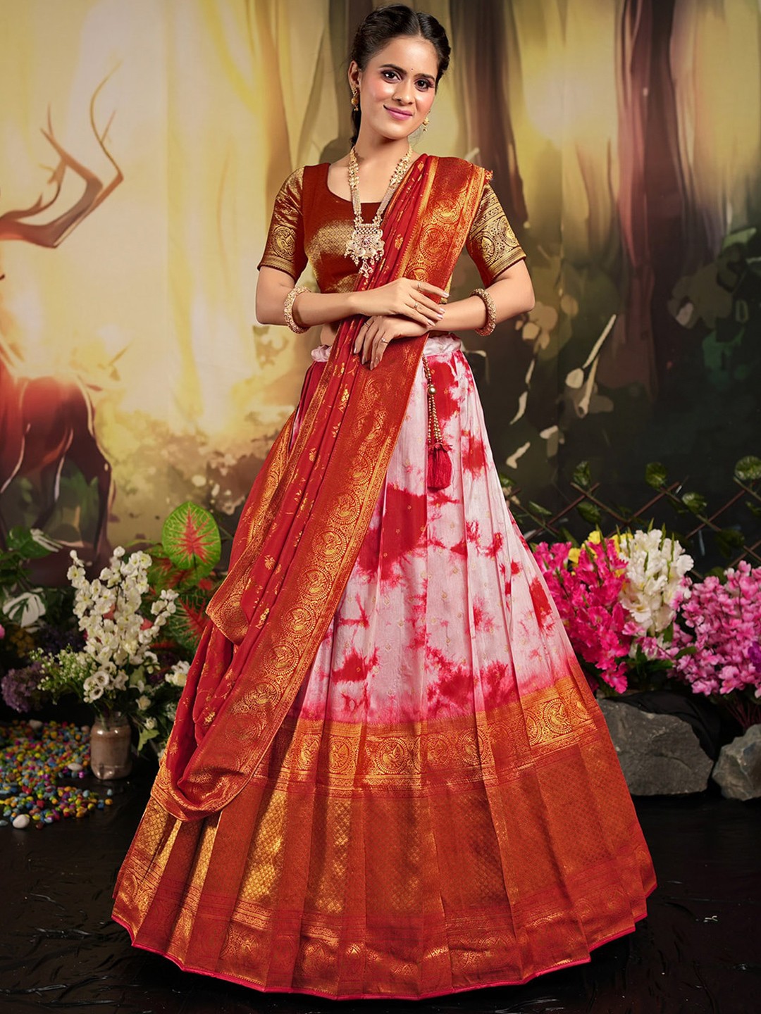 HALFSAREE STUDIO Woven Design Semi Stitched Lehenga & Unstitched Blouse With Dupatta, Red
HALFSAREE STUDIO Woven Design Semi Stitched Lehenga & Unstitched Blouse With Dupatta, Red