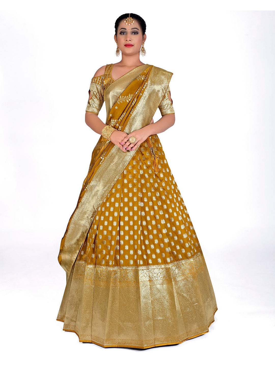HALFSAREE STUDIO Silk Semi-Stitched Lehenga & Unstitched Blouse With Dupatta, Magenta